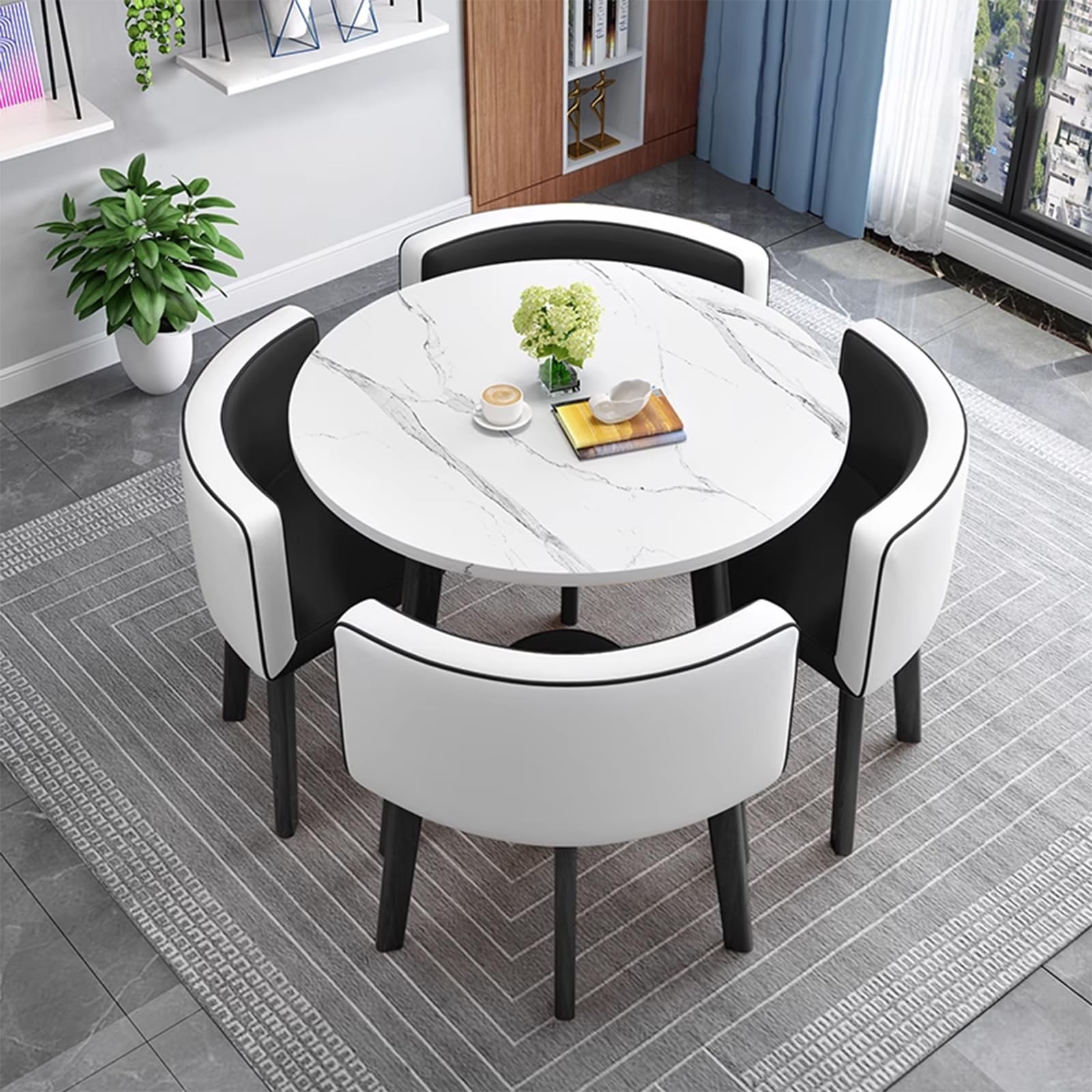 HASMI 4-Piece Round Conference Table and Chairs Set - Modern Office Reception Furniture for Small Meetings, Coffee Break Area & Workspace