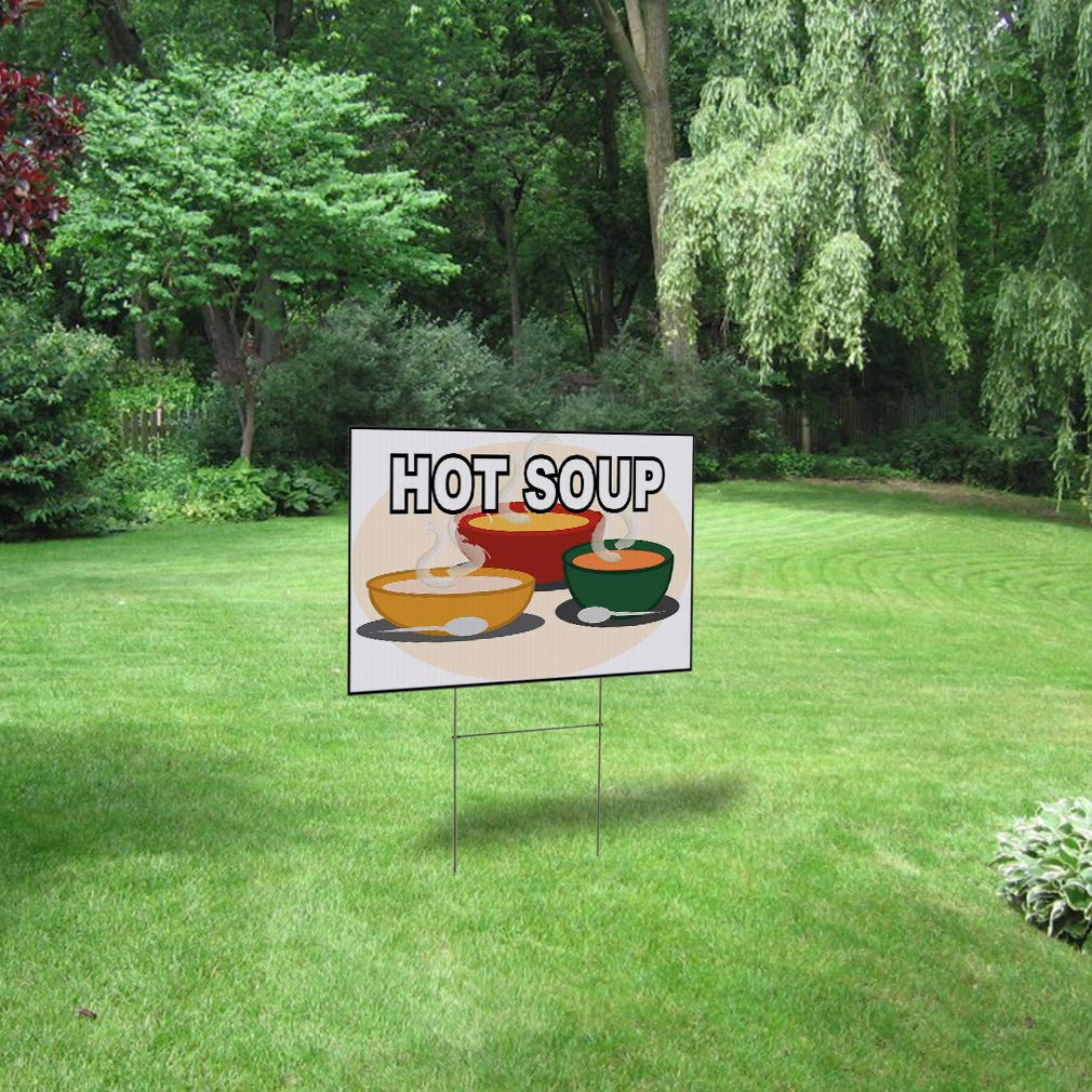 24x18 Inch Double-Sided Weatherproof Plastic Yard Sign - Hot Soup Bowls Restaurant Sign (Set of 2) | Durable Outdoor Advertising for Restaurants, Cafes & Food Trucks | White/Yellow/Red/Green Options Available