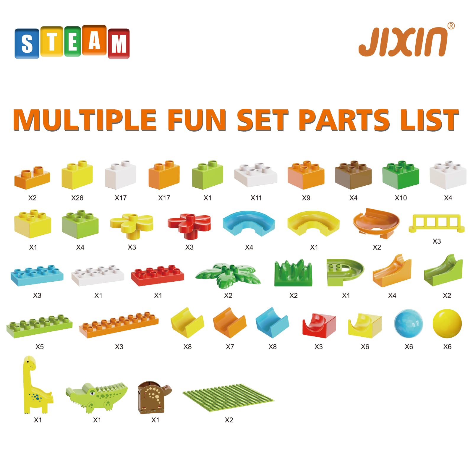 JIXIn 187Pcs Dinosaur Marble Run Building Blocks - STEM Educational Toys for Kids Ages 3-8, Compatible with Lego DUPLO - Montessori Learning Toys for Toddlers 2-5 Years | Fun Indoor Play for Birthday Gifts & Preschool Activities