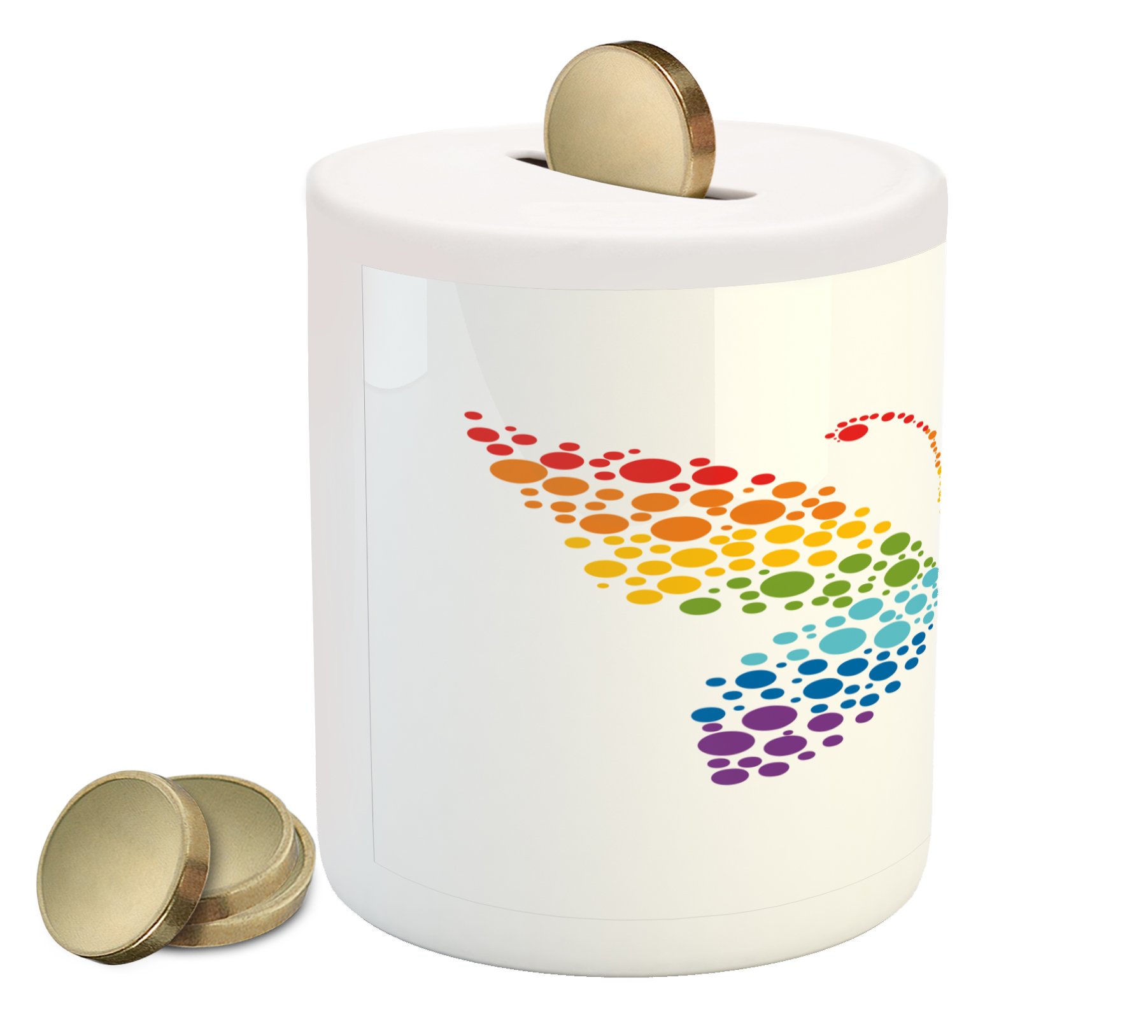 Lunarable Rainbow Piggy Bank - Colorful Butterfly Ceramic Coin Bank for Cash Saving, Unique Dot Pattern Design | Perfect for Kids' Savings, Birthday Gifts & Home Decor