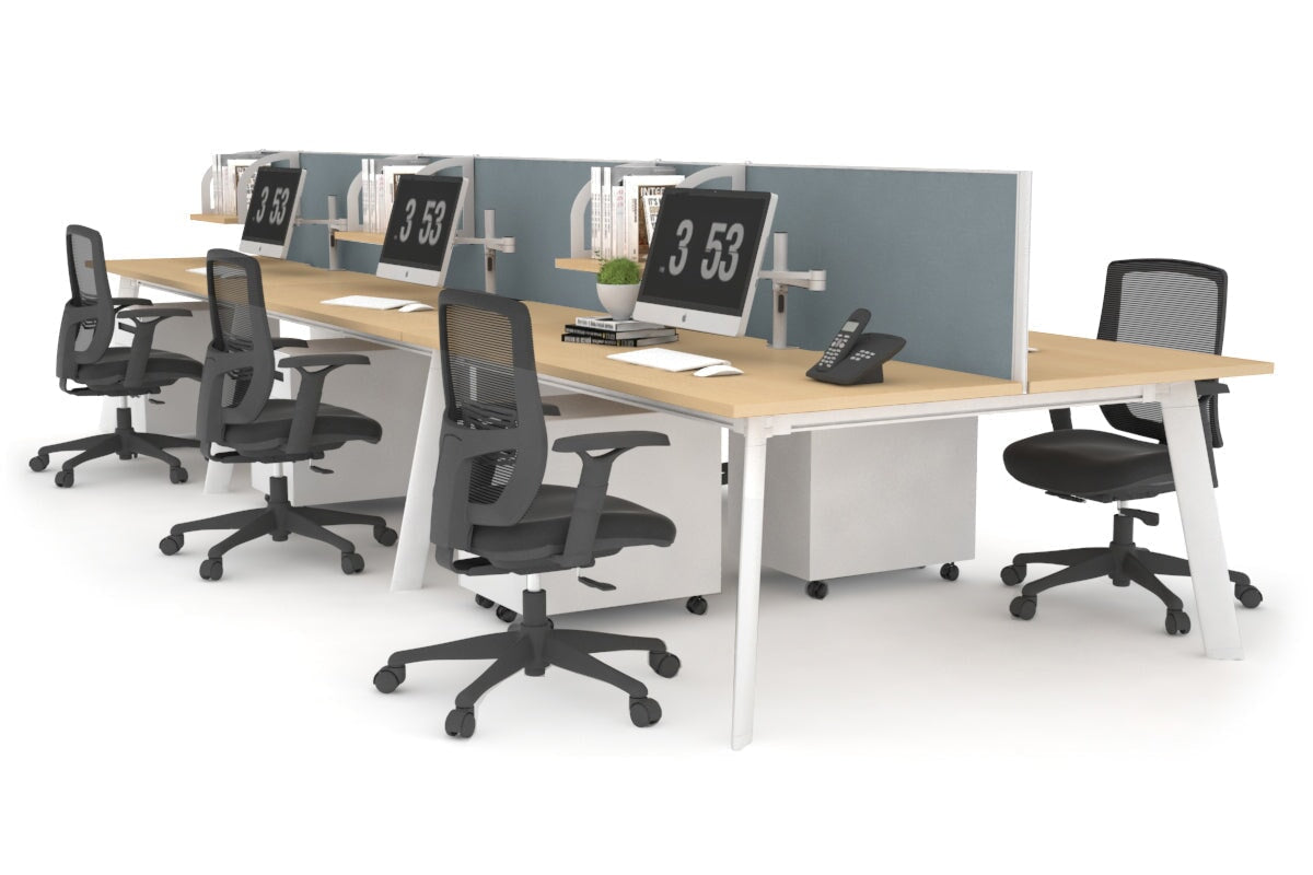 6-Person Workstation with White Frame - 1600L x 700W Dimensions - Ideal for Office, Coworking Spaces & Home Offices