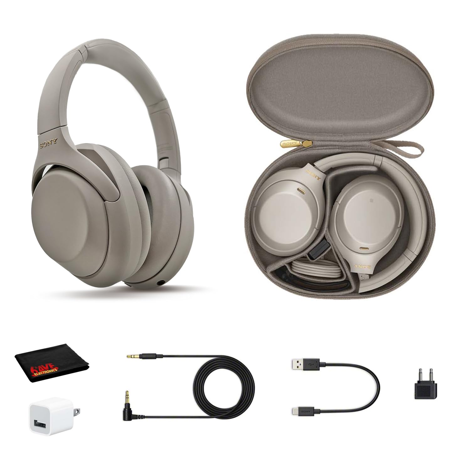 Sony WH-1000XM4 Wireless Noise Canceling Over-Ear Headphones with Built-in Mic, Alexa Voice Control, Hi-Res Audio - Silver (Includes USB Charger & Cleaning Cloth) - Perfect for Travel, Work & Home Office Use