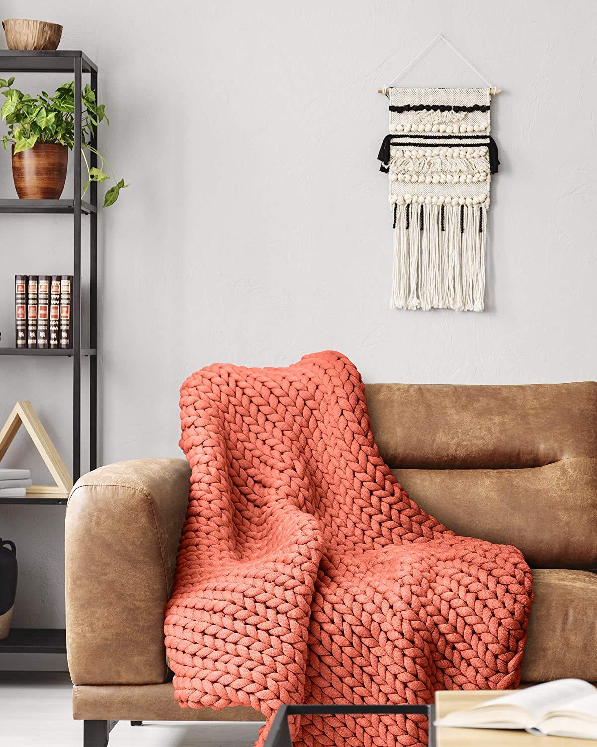 Donna Sharp Throw Blanket - Oversized Chunky Knit Coral Blanket with Contemporary Loop Design | Cozy Sofa Throw for Living Room, Bedroom Decor & Gift