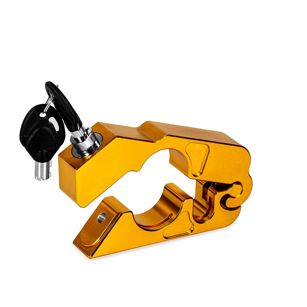 Universal Motorcycle Lock Anti-Theft Grip Lock - Golden Handlebar Throttle Security Lock for Enhanced Motorcycle Protection in Urban and Outdoor Scenes