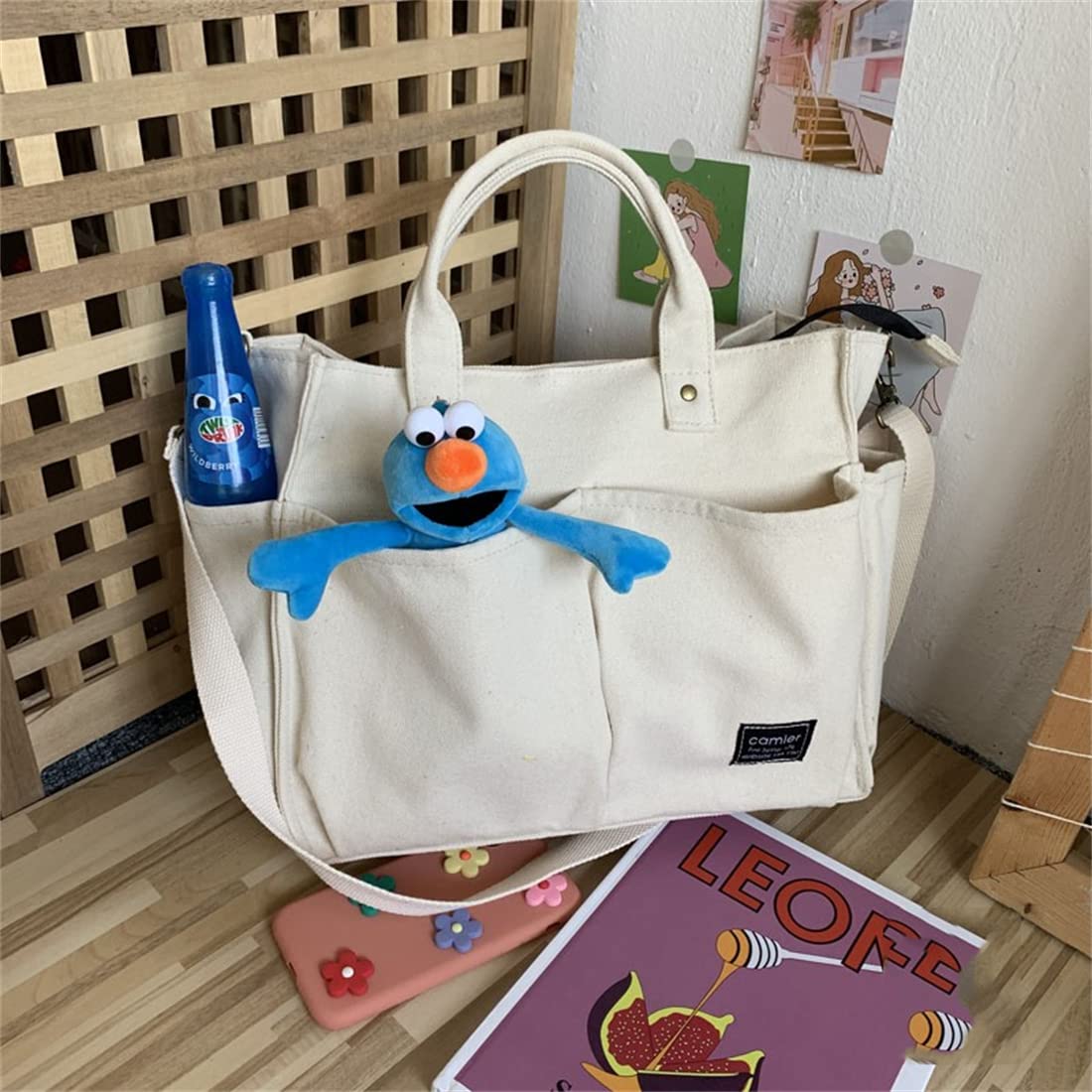 GloriaNguyen Women's Zip Closure Canvas Tote Bag with Pockets - Stylish Hobo Shoulder Handbag for Beach, School, Work, Travel & Daily Use | Durable Multi-Functional Purse for Shopping, Commuting & Weekend Outings