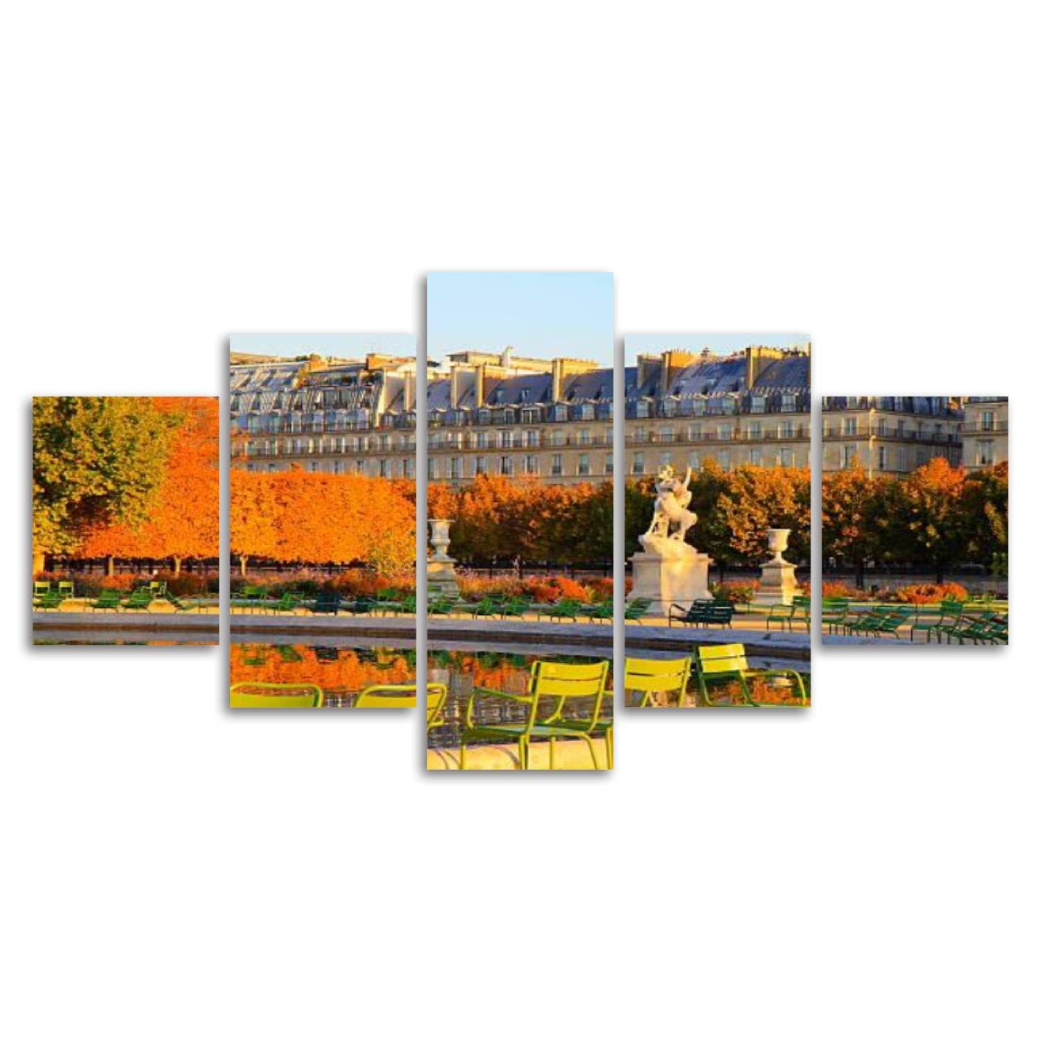5 Panels Modern Canvas Wall Art - Autumn Sunrise at Jardin des Tuileries Paris France - Framed Ready to Hang Home Decor for Living Room, Bedroom & Office - Perfect for Adding Elegance to Your Space