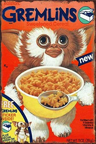 Funny Gremlins Cereal Design Metal Sign - 8 x 12 Inches Retro Wall Decor for Home, Bar, or Office - Perfect Gift for Movie Fans & Pop Culture Lovers