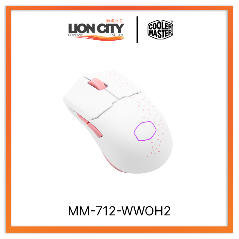 Cooler Master MM712 Wireless RGB Gaming Mouse - Lightweight, 8000 DPI, 60H Battery Life - Perfect for FPS, MOBA & Esports Gaming (Sakura Pink)