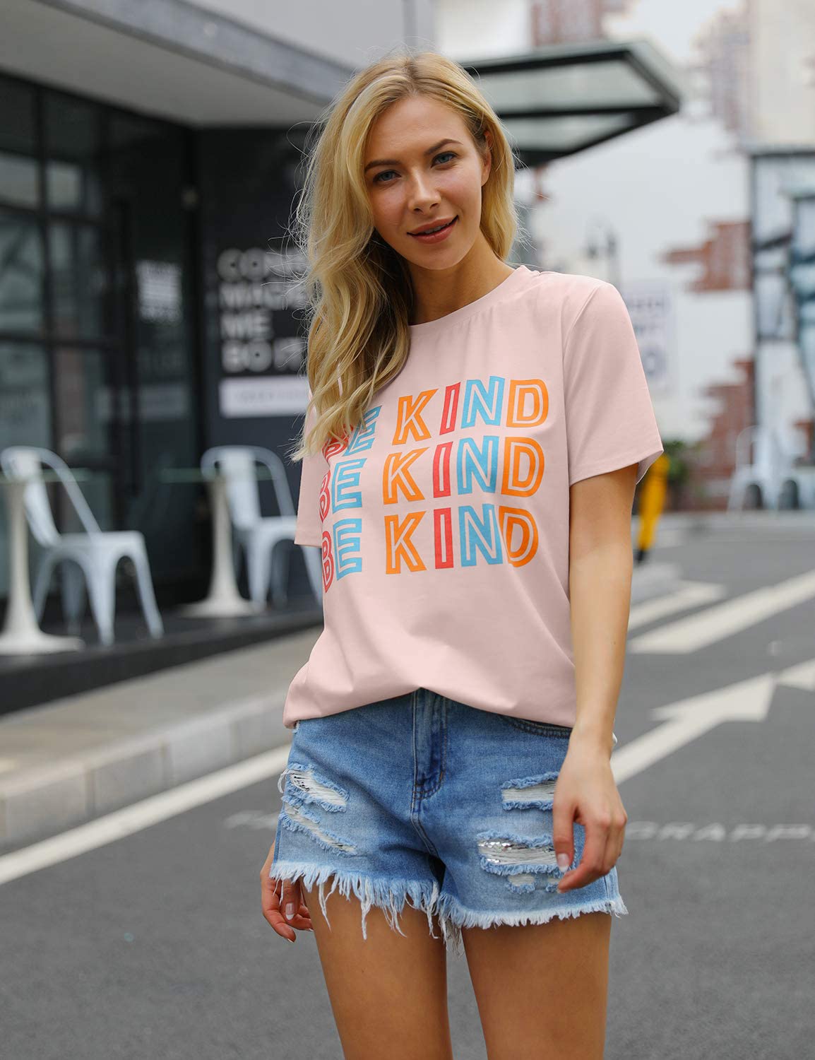 Blooming Jelly Women's 'Be Kind' Graphic T-Shirt - Short Sleeve Loose Fit Casual Tee for Summer | Cute Funny Teacher Outfit & Everyday Wear