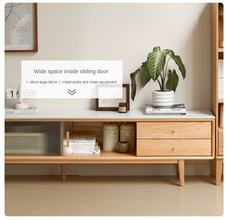 Solid Oak Wood Modern Storage Cabinet with Rock Plate - Stylish Home Organization for Living Room, Bedroom & Office