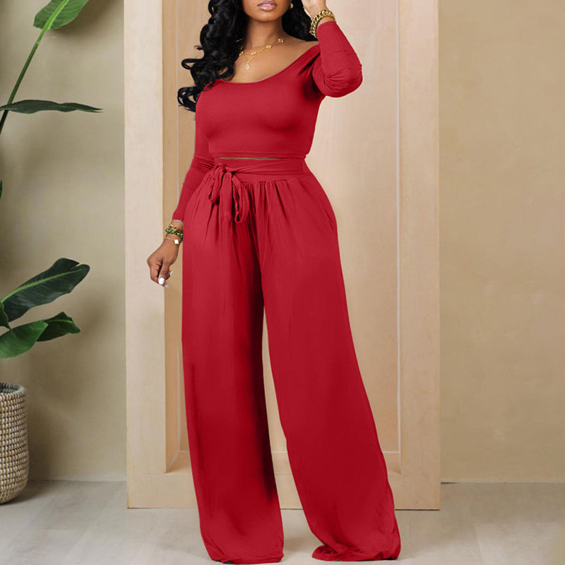 Solid Color Knit Lace-Up Wide Leg Jumpsuit for Women | Comfortable Stretchy Casual Romper | Perfect for Office, Date Night & Weekend Outings