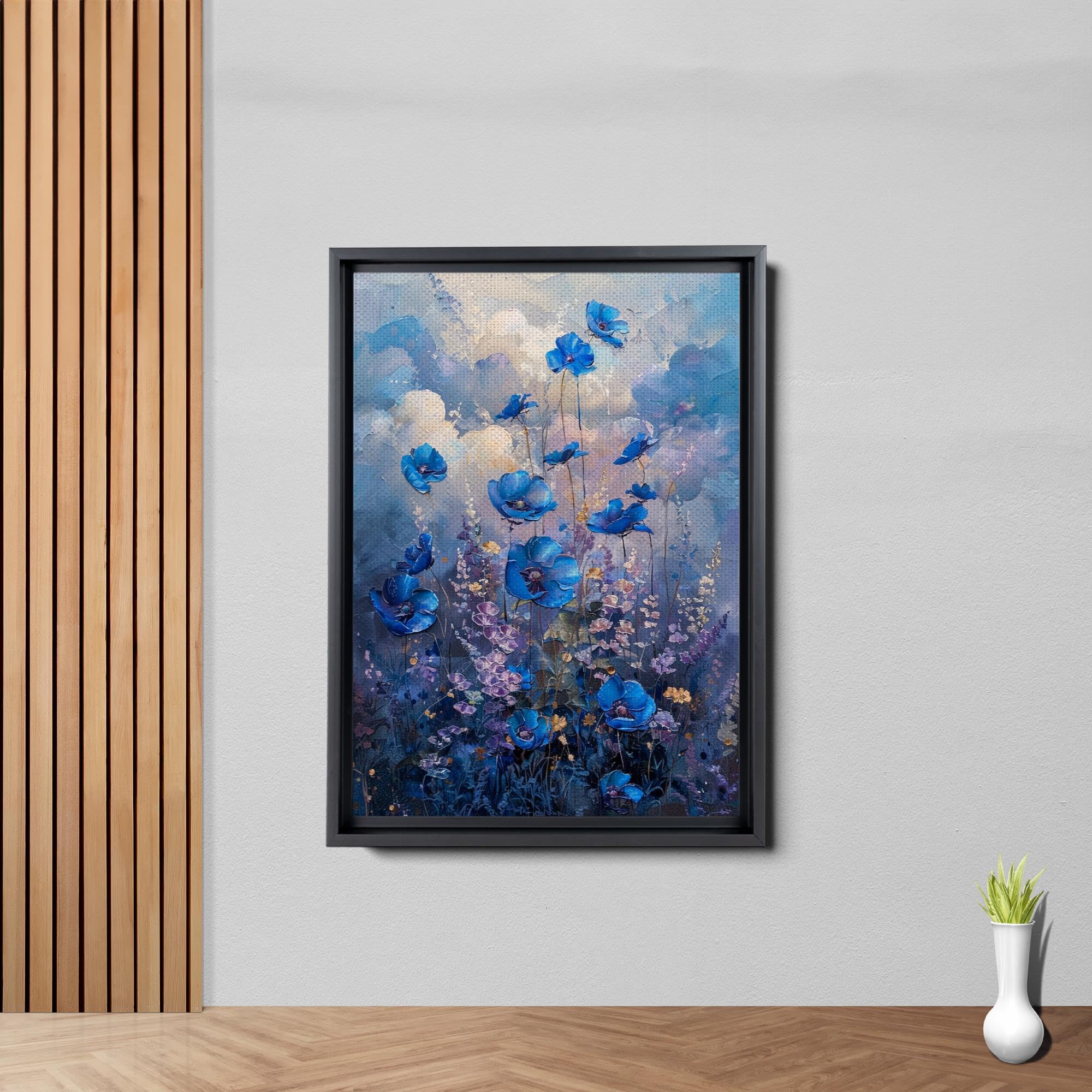 Abstract Purple Orchid Flower Canvas Art - Floral Wall Decor with Mountain Sunset Glow - Handmade Canvas Prints for Living Room, Bedroom & Office Decoration
