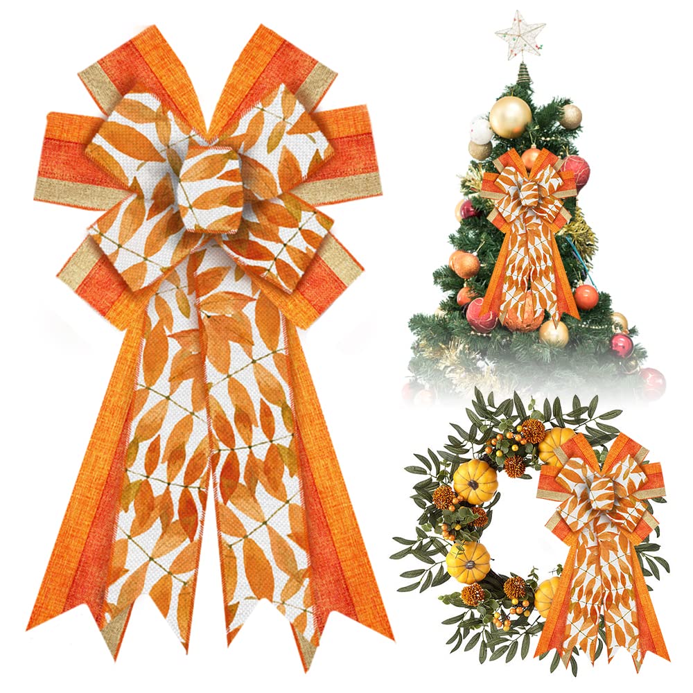 Fall Wreath Bows for Front Door - Thanksgiving Decor with Burlap & Leaves for Home Decor