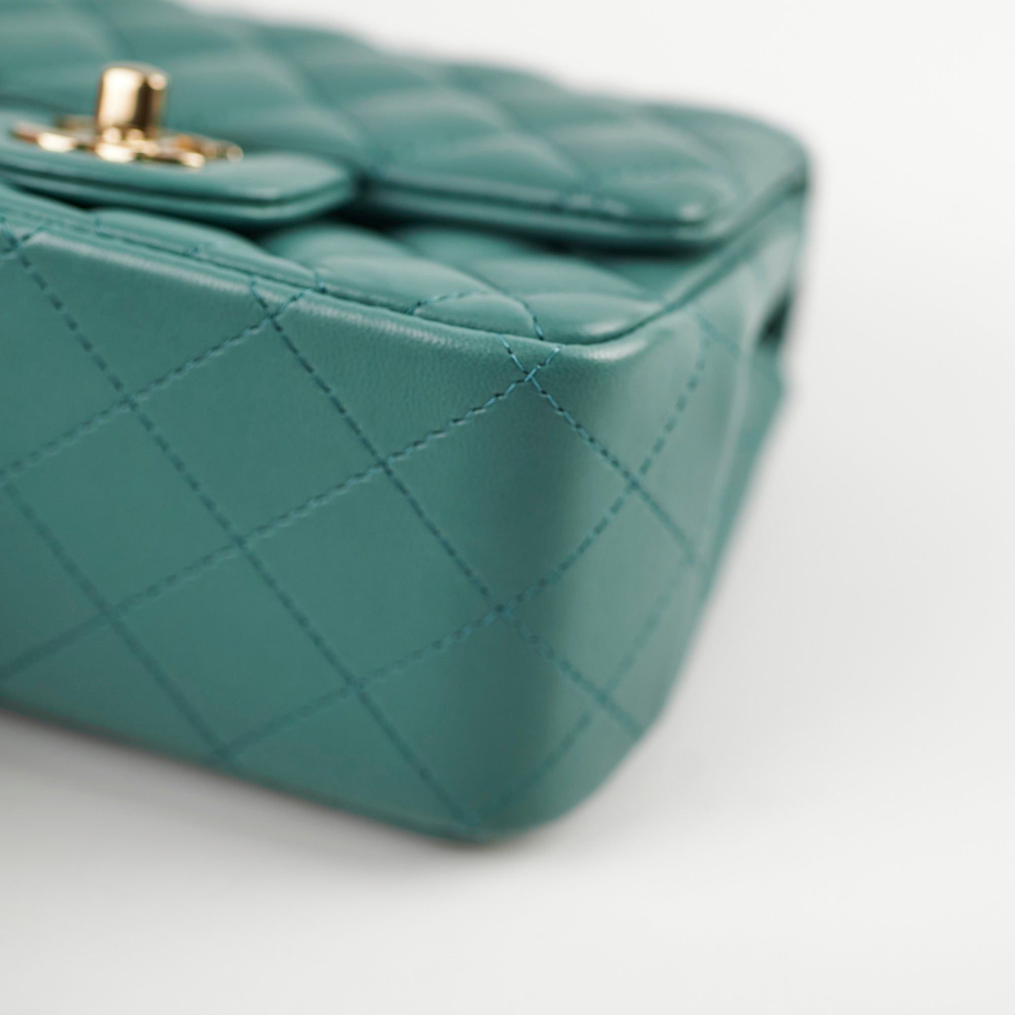 Chanel Mini Square Flap Bag Lambskin Leather Teal Green Microchip Luxury Crossbody Purse for Women - Perfect for Date Night, Parties & Special Occasions