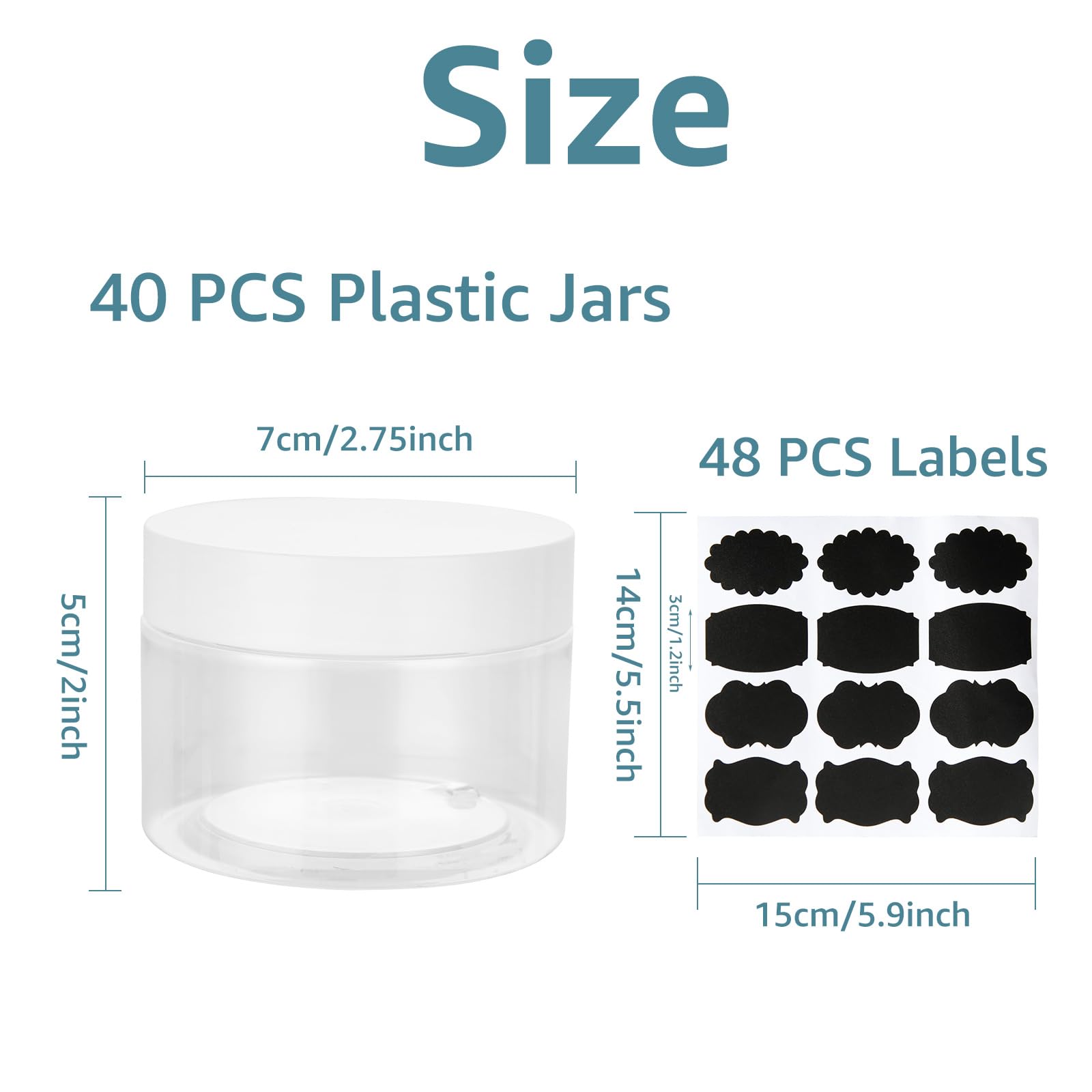 40PCS 4 oz Clear Plastic Containers with Lids - Round Empty Cosmetic Jars for Lotion, Cream, Scrubs, Powder & Makeup - Includes Stickers - Perfect for DIY Beauty Products, Candy Storage & Slime Making (BPA Free)