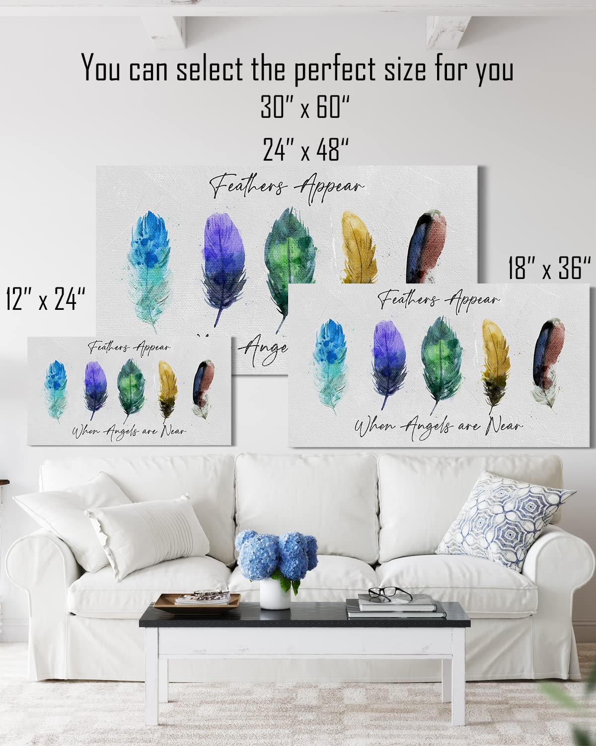 Bohemian Feathers Wall Art Canvas - Angel Wings & Boho Decor for Girls & Women - 60x30 Inch Ready to Hang - Perfect for Bedroom, Nursery, or Living Room Wall Decor - Unique Gift Idea