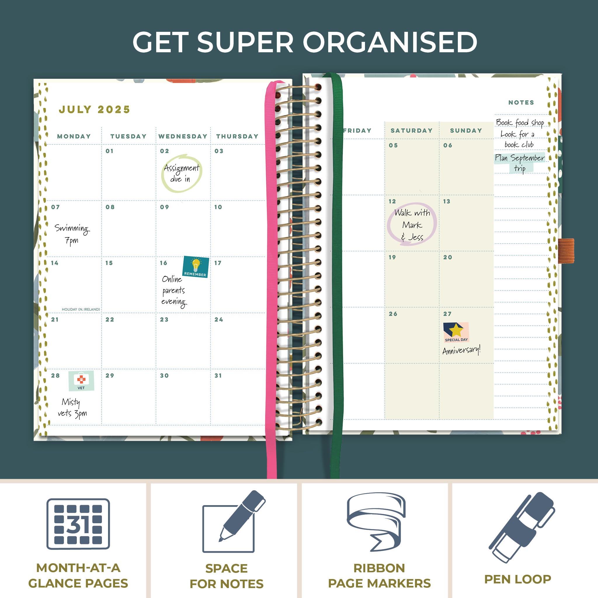 **Boxclever Press Life Book 2025 Diary - A5 Weekly Planner (August 2024 - December 2025) with Shopping Lists, Planning Pages & Stickers - Perfect for Work, School & Personal Organization**
