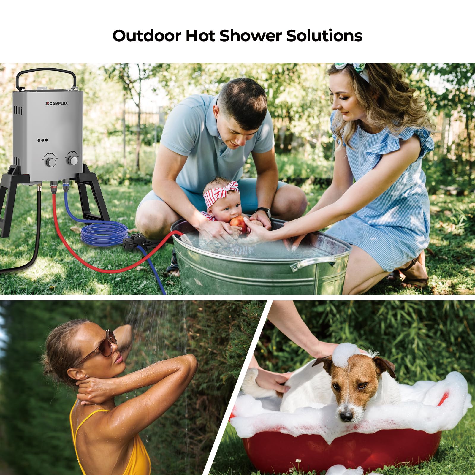 CAMPLUX 1.32 GPM Portable Outdoor Tankless Propane Water Heater - Instant Hot Shower for Camping, RV, Off-Grid Living - Includes Freestanding Stand & Carry Bag (AY132GMax, Gray) - Perfect for Backpacking, Hunting Trips and Emergency Preparedness
