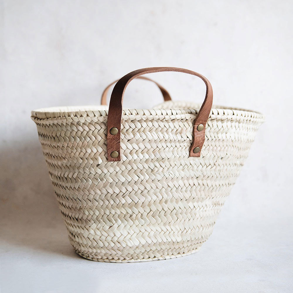 Classic Woven Palm Leaf Market Shopping Tote Bag - Eco-Friendly Reusable Grocery Bag for Farmers Market, Beach & Picnic