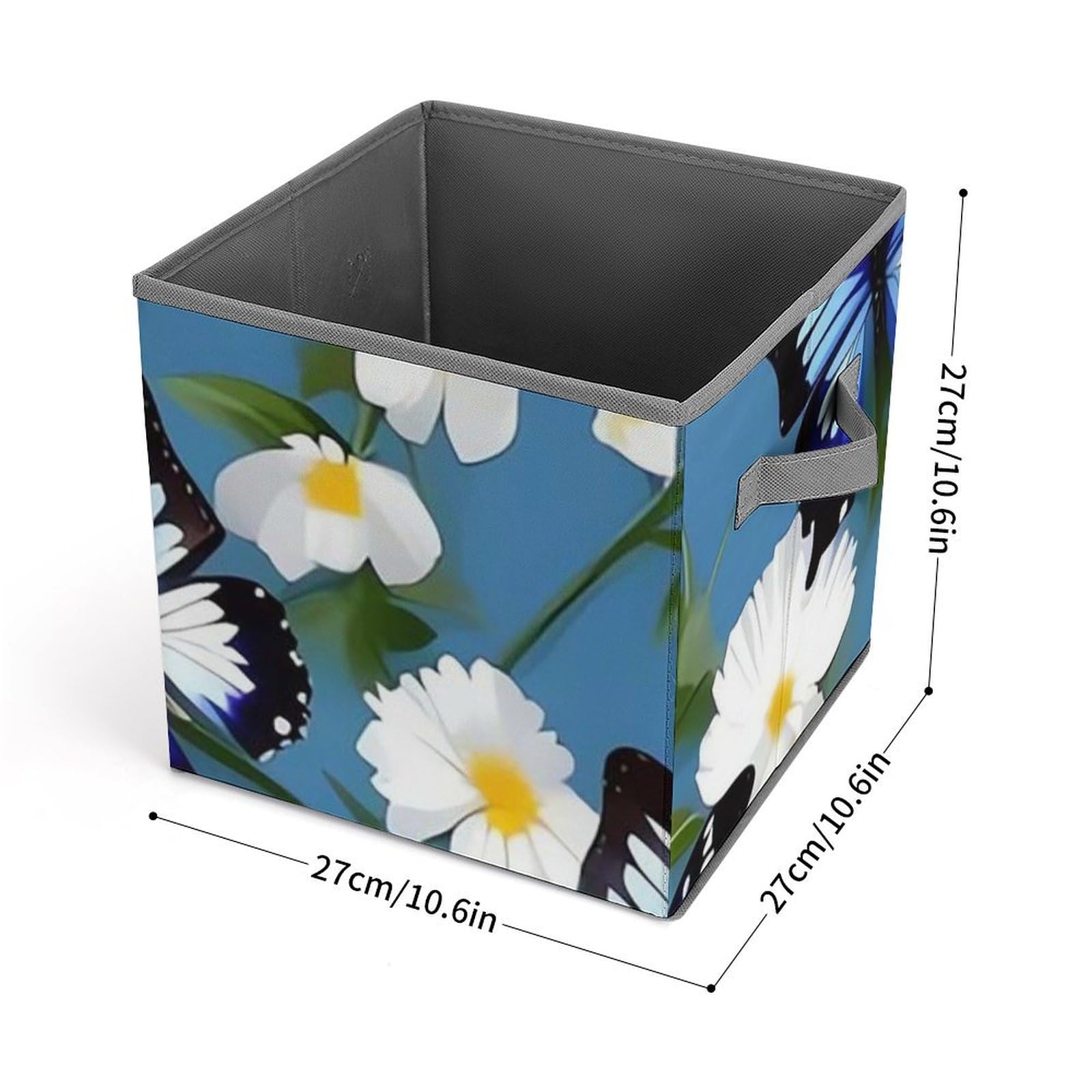 Blue Butterfly & White Floral Pattern Collapsible Storage Bin - 10.6