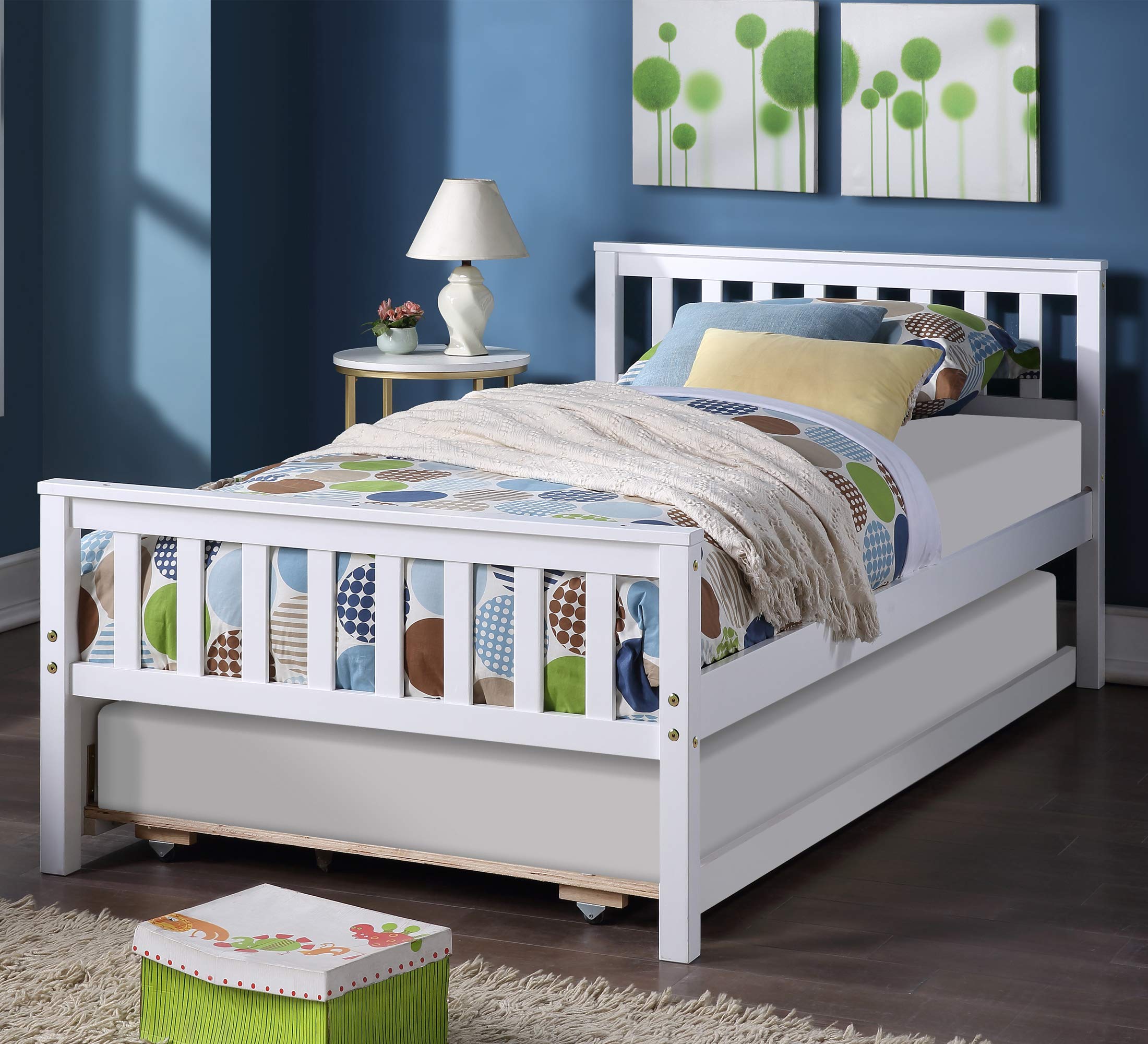 Solid Wood Twin Bed Frame with Pull-Out Trundle - Kids Daybed & Guest Bed | Perfect for Small Spaces, Sleepovers & Extra Storage