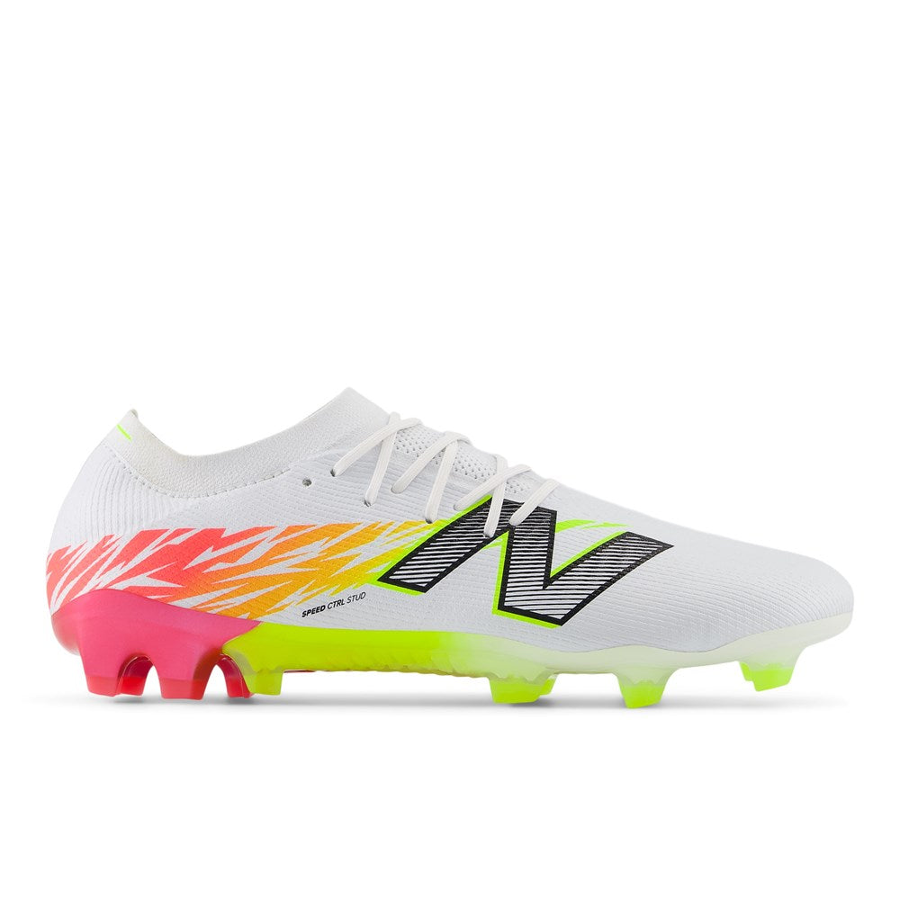 New Balance Furon Elite FG V8 Soccer Cleats for Men - White/Energy Red/Hi-Lite - Lightweight Football Boots for Speed & Agility - Perfect for Turf & Firm Ground Play