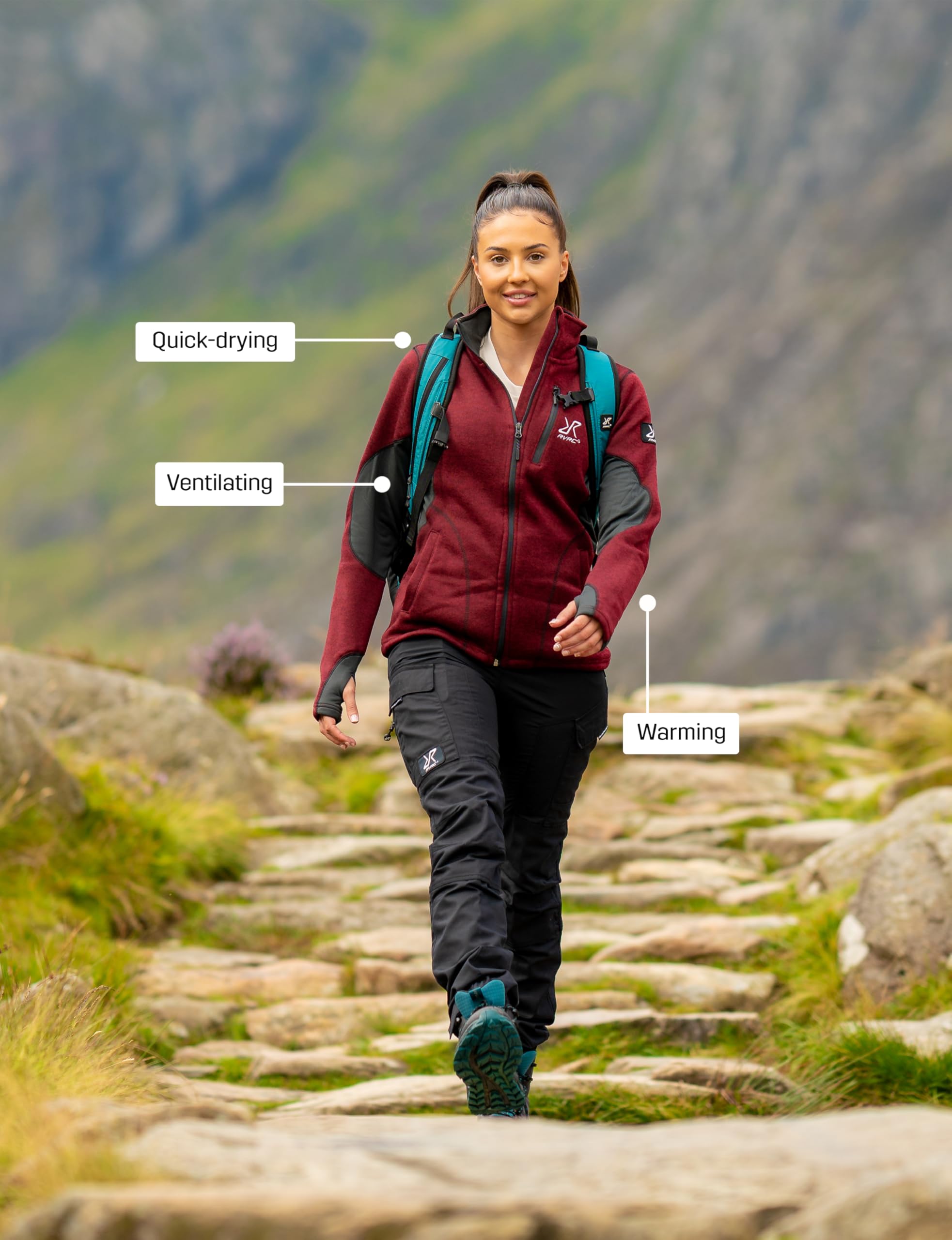 RevolutionRace Women's Fusion Fleece Jacket - Lightweight Warm Winter Outdoor Fleece Coat for Hiking, Camping & Travel | Water-Resistant Softshell Windbreaker for Active Lifestyle
