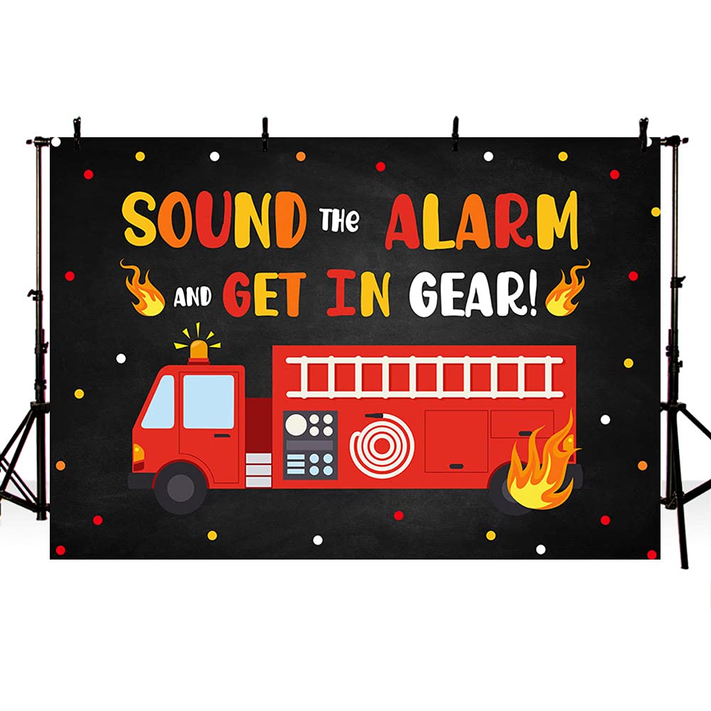 7x5ft Firetruck Birthday Party Decorations for Boys - Firefighter Themed Backdrop with Sound Effects | Perfect for 'Sound The Alarm' Themed Parties, Photography Background & Photo Booth Props | Ideal for Kids' Birthday Celebrations, Firefighter Costume Parties & Themed Events