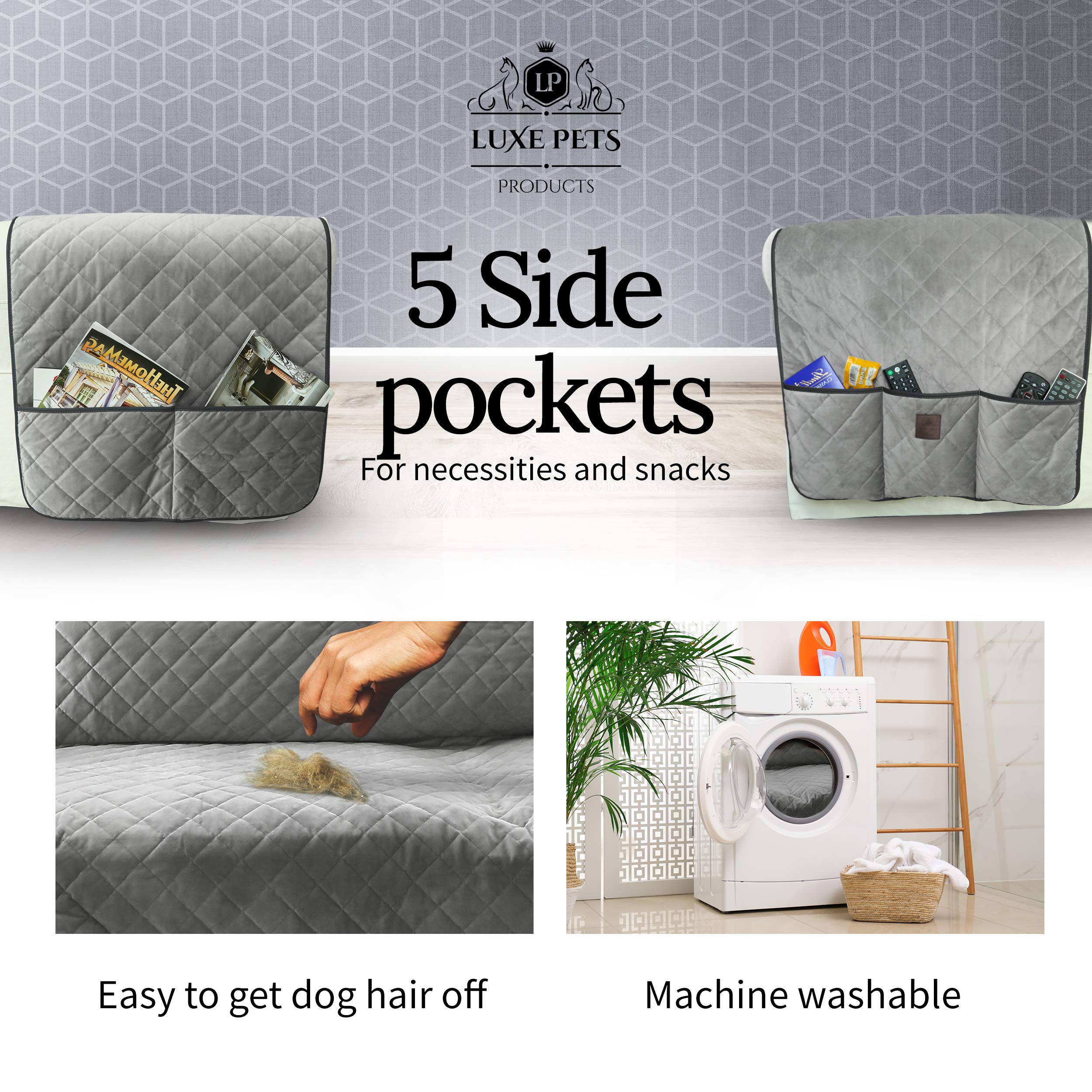 Premium Waterproof Dog Sofa Cover - Luxe Velvet Pet Furniture Protector with Non-Slip Bottom & 5 Pockets | Machine Washable, Adjustable Anchors | Perfect for Living Room, Bedroom & Pet-Friendly Homes
