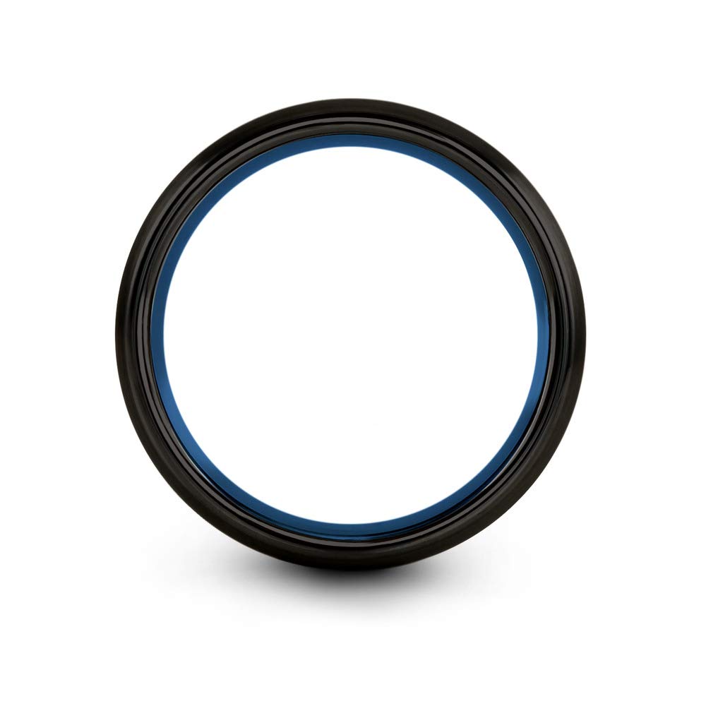 10mm Tungsten Carbide Wedding Band Ring for Men & Women - Blue Black Center Line, Dome Black Grey, Half Brushed Polished - Custom Engraved Anniversary & Engagement Ring - Perfect for Weddings, Proposals & Special Occasions