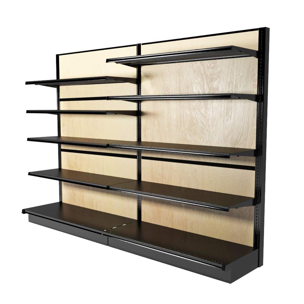 Gondola Retail Shelving Wall Display - 10 Shelves Single Sided Black & Wood 96