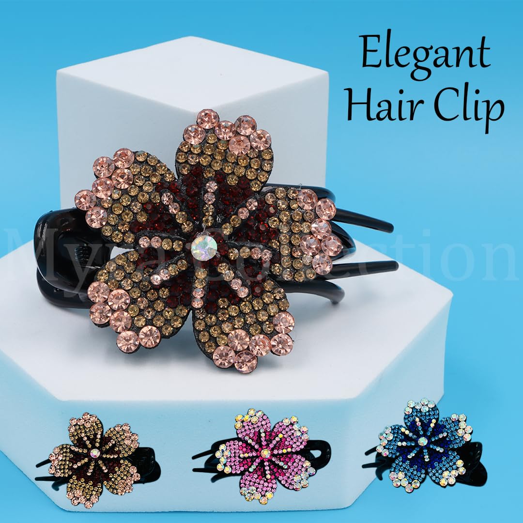 Myra Collection 3 Pcs Rhinestone Hair Clips - Sparkling Flower Hair Accessories for Women & Girls | Wedding, Party, Prom, Bridal, Everyday Wear