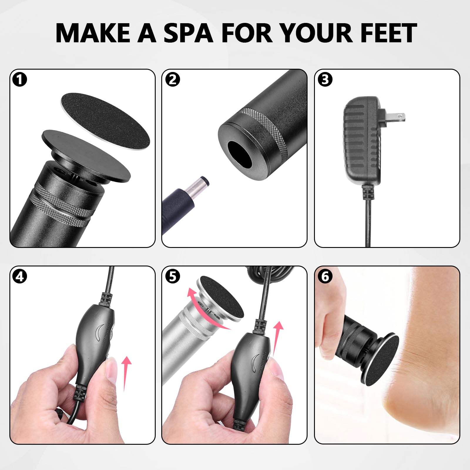 Professional Electric Foot Callus Remover - 1200 RPM Adjustable Speed Metal Foot Grinder for Dead Skin & Cracked Heels | Automatic Heel Sander with 10 Replacement Sandpaper Discs | Pedicure Tool for Women & Men | Perfect for Home Spa, Salon & DIY Foot Care (Black)