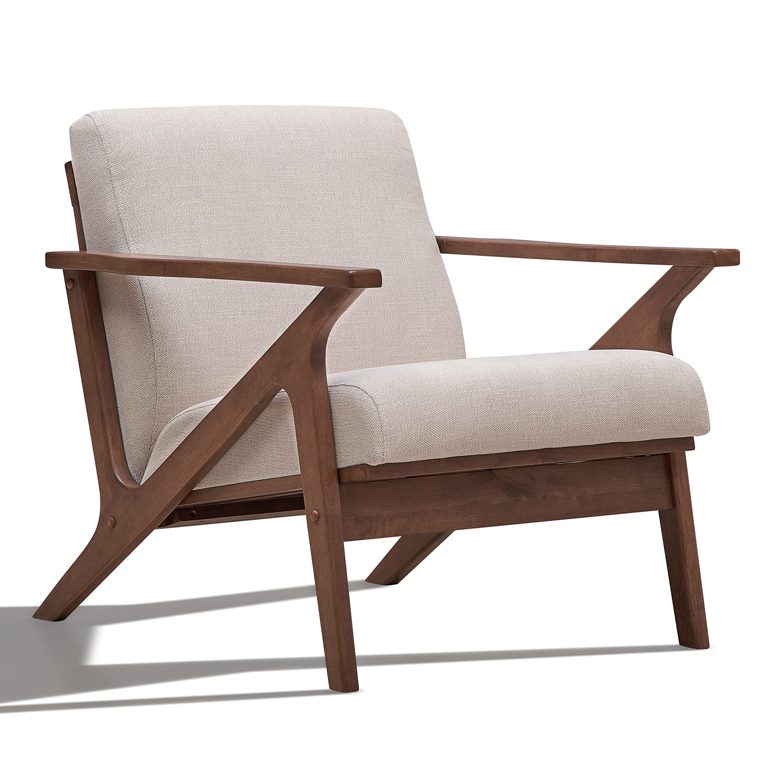 Omax Decor Zola Mid Century Modern Accent Chair - Beige/Walnut Upholstered Armchair for Living Room, Bedroom & Office - Stylish Lounge Seating with Wooden Legs