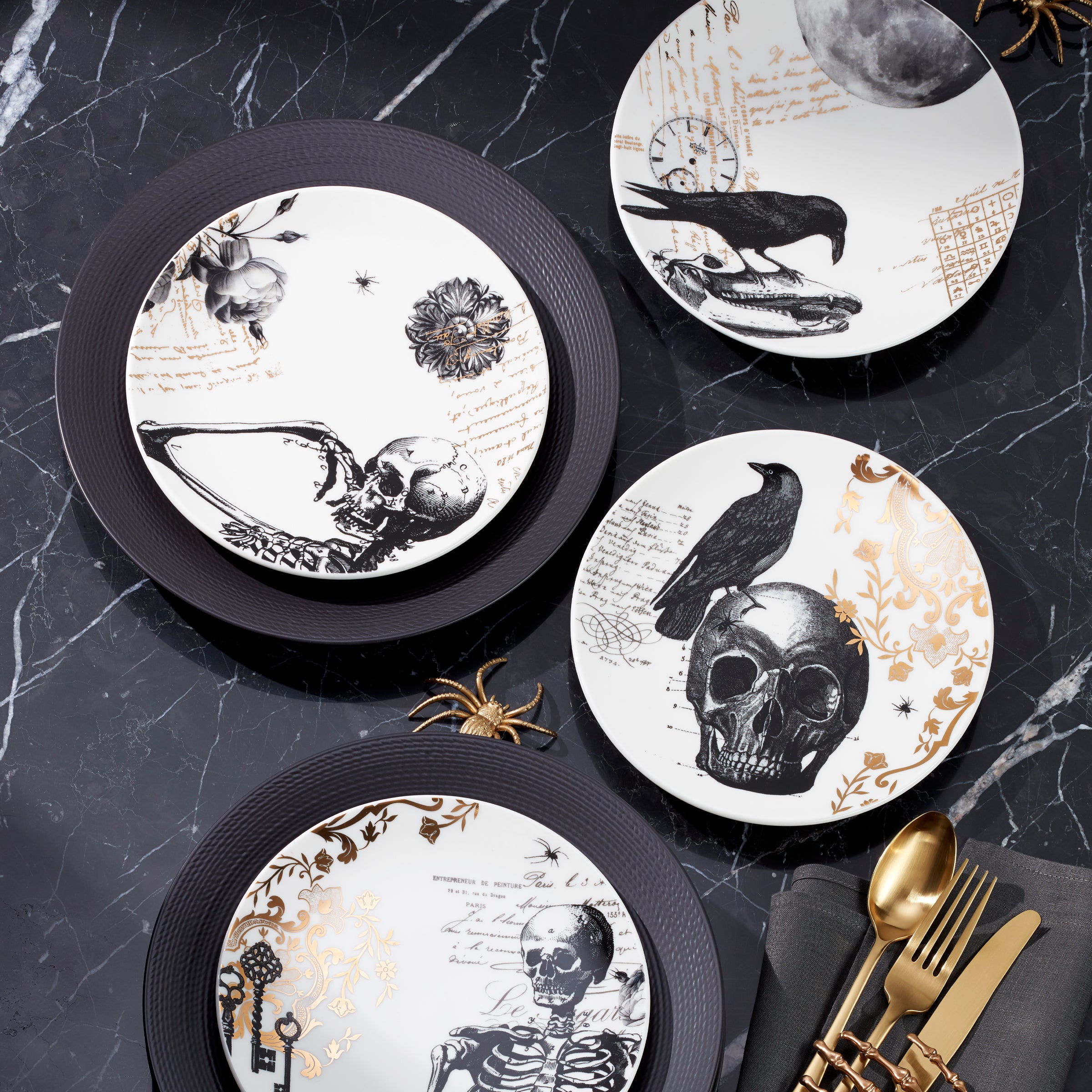 LX Collective Black Dinner Plates Set of 4 - Elegant 10.5