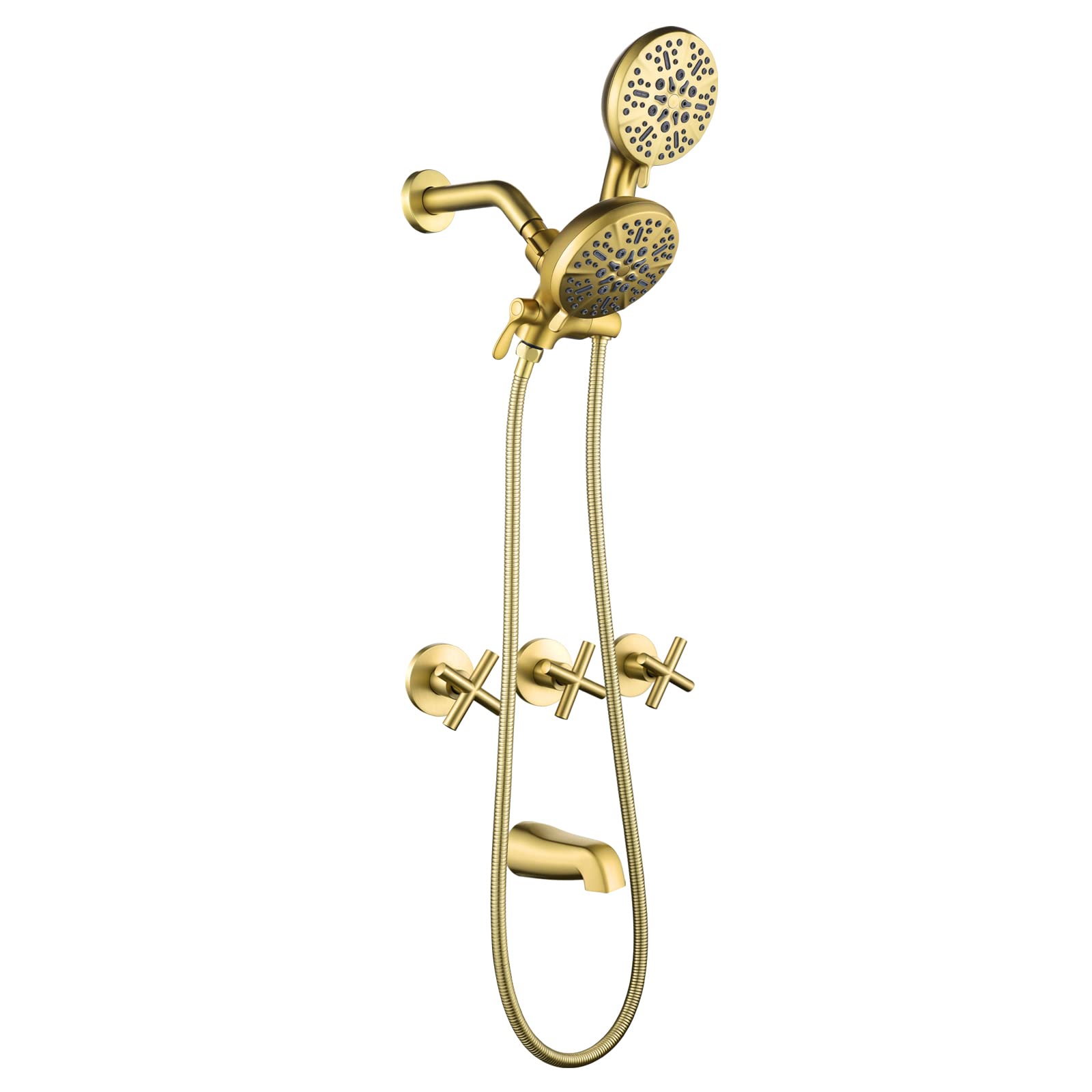 3 Handle Shower Faucet Set with Tub Spout - Complete Bathtub Shower System in Brushed Gold - Perfect for Bathroom Renovation & Luxury Spa Experience