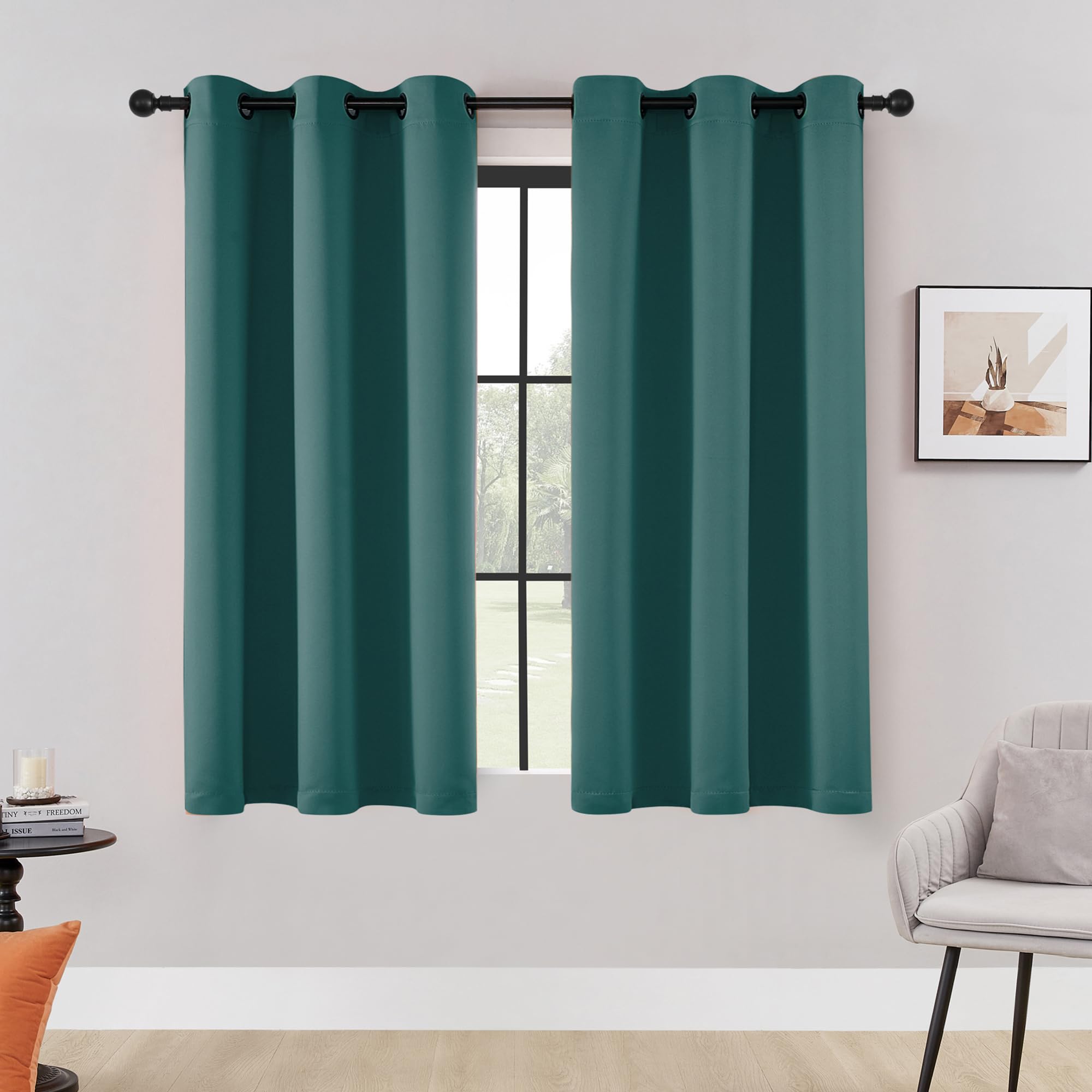 Thermal Insulated Blackout Curtains 42x54 Inch - Antique Copper Grommet Drapes for Bedroom, Living Room & Basement Windows | Noise Reducing & Energy Saving | 1 Pair Teal Green Panels for Christmas Decor