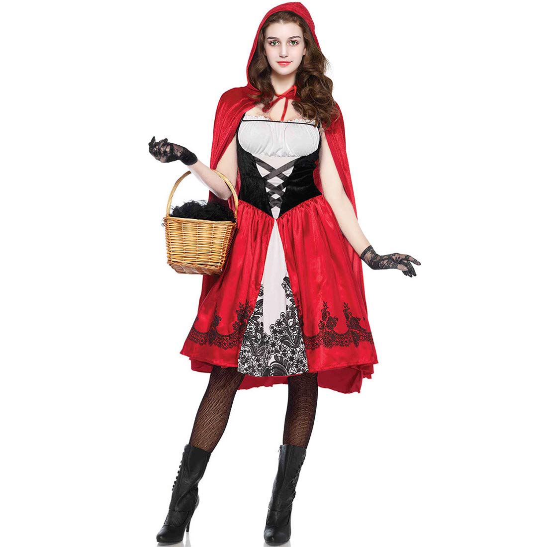 Little Red Riding Hood Costume for Women - Halloween Fairy Tale Dress with Cape & Basket - Perfect for Halloween Parties, Cosplay, and Themed Events