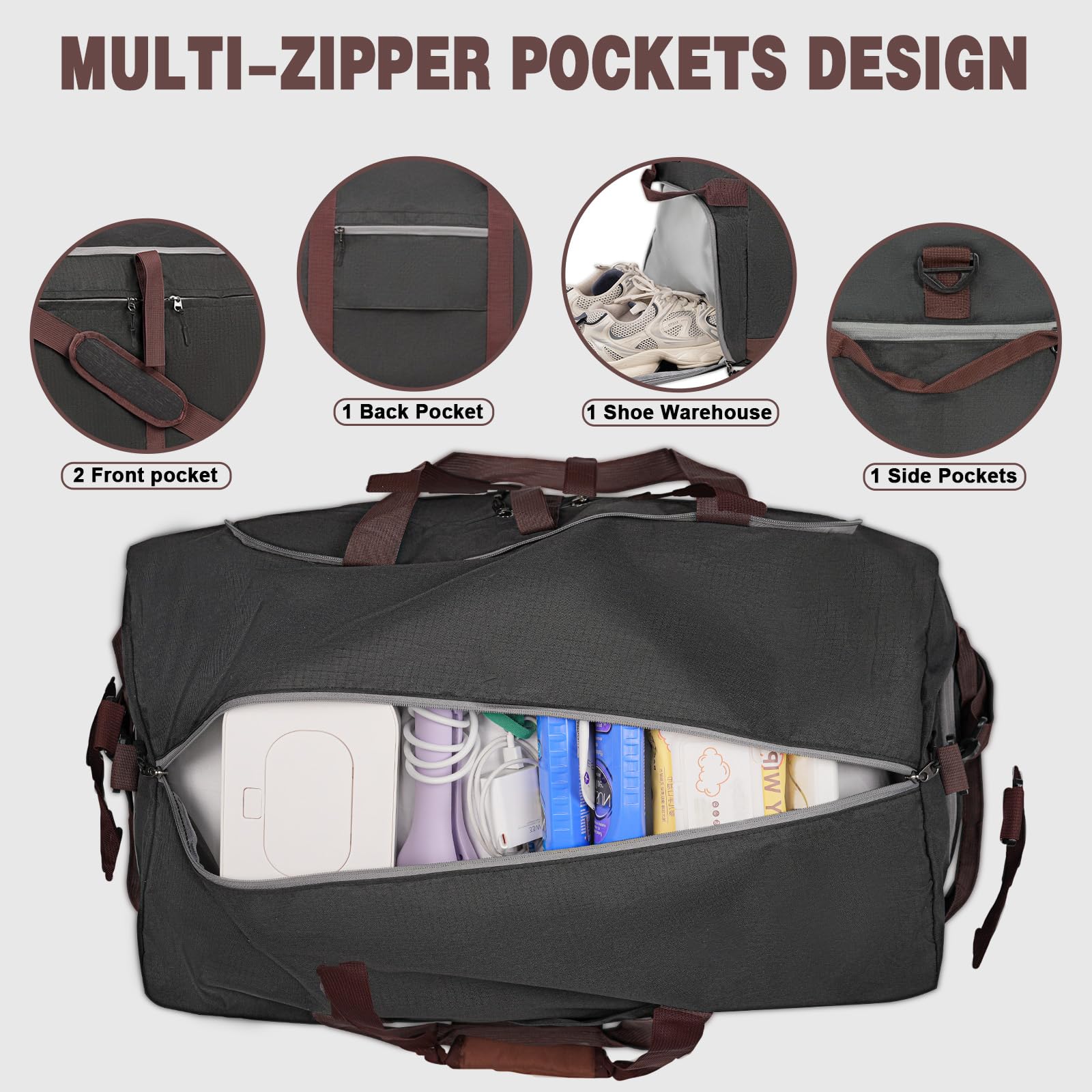 120L Large Foldable Waterproof Duffle Bag for Travel, Gym & Sports - Collapsible Packable Duffle Bag with Shoe Compartment for Men & Women - Perfect for Camping, Beach, Swim Pool & Outdoor Activities (Black)