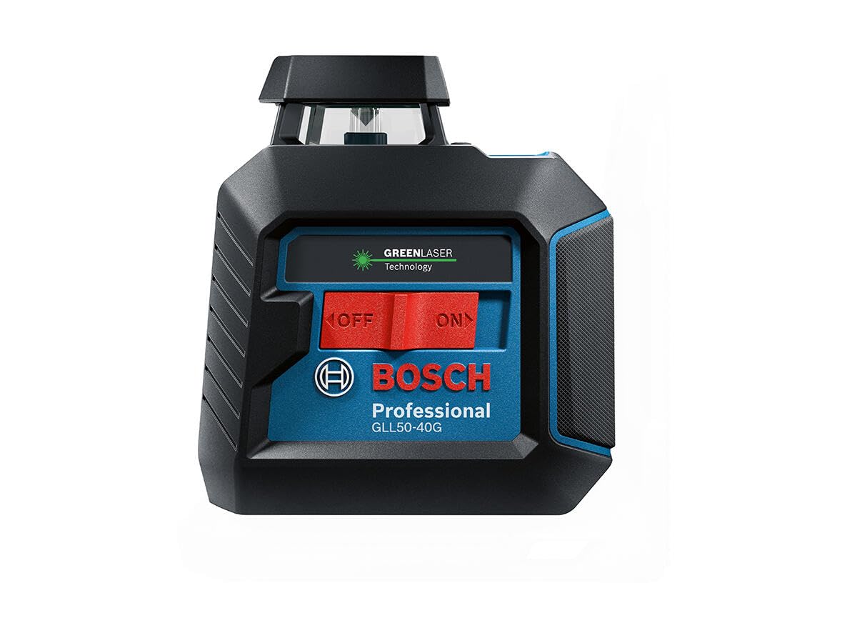 BOSCH GLL50-40G Green-Beam Self-Leveling 360 Degree Cross-Line Laser Level with 4 AA Batteries, L-Bracket, Ceiling Clip & Hard Case - Perfect for Construction, Renovation, and DIY Home Projects