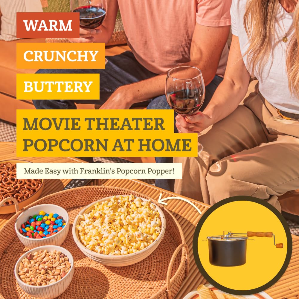 Franklin's Gourmet Popcorn Kit - Stovepop Popcorn Maker with 28oz Classic Kernels, 19oz Butter Salt & 30oz Coconut Oil - Perfect for Movie Nights, Parties & Family Snacking