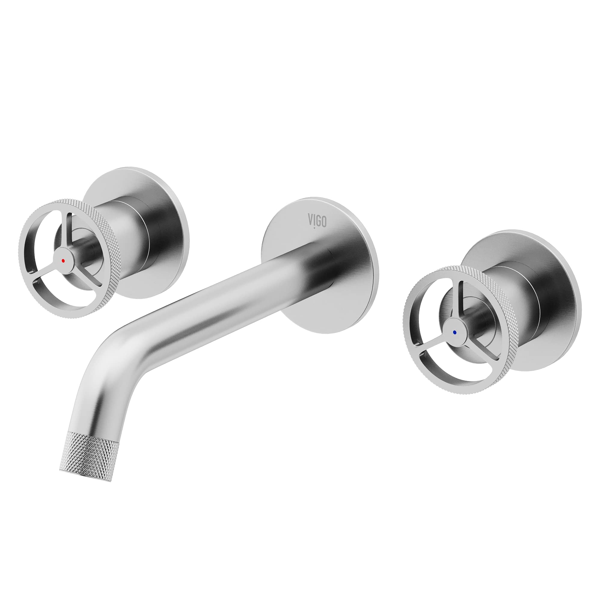VIGO Cass Brushed Nickel Two Handle Wall Mount Bathroom Faucet - VG05007BN | Modern Bathroom Sink Faucet for Vanity & Powder Room Installation
