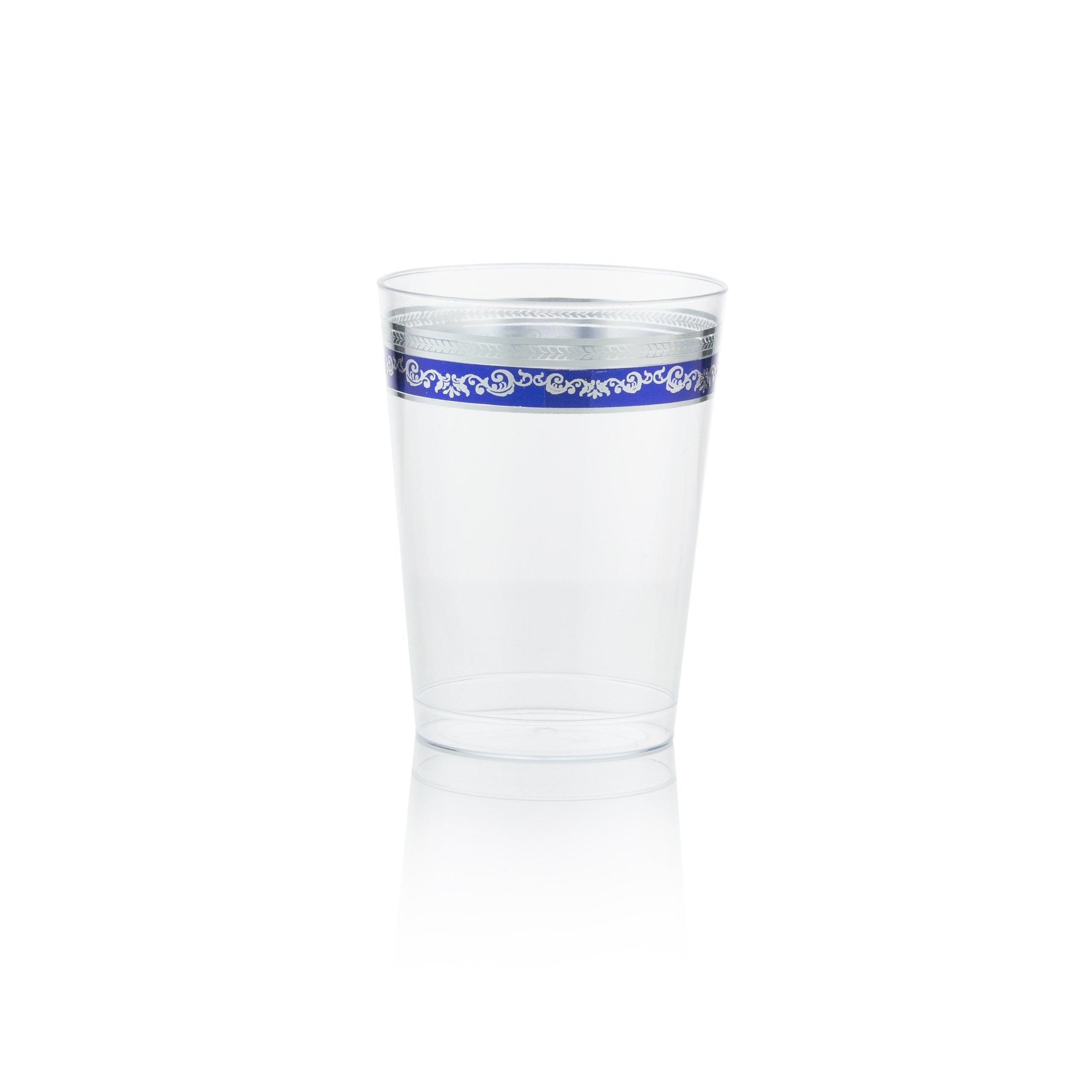 10 oz. Clear Blue Silver Rim Plastic Cups - 20 Pack Royal Party Cups - Perfect for Birthday, Wedding, Baby Shower & Outdoor Events