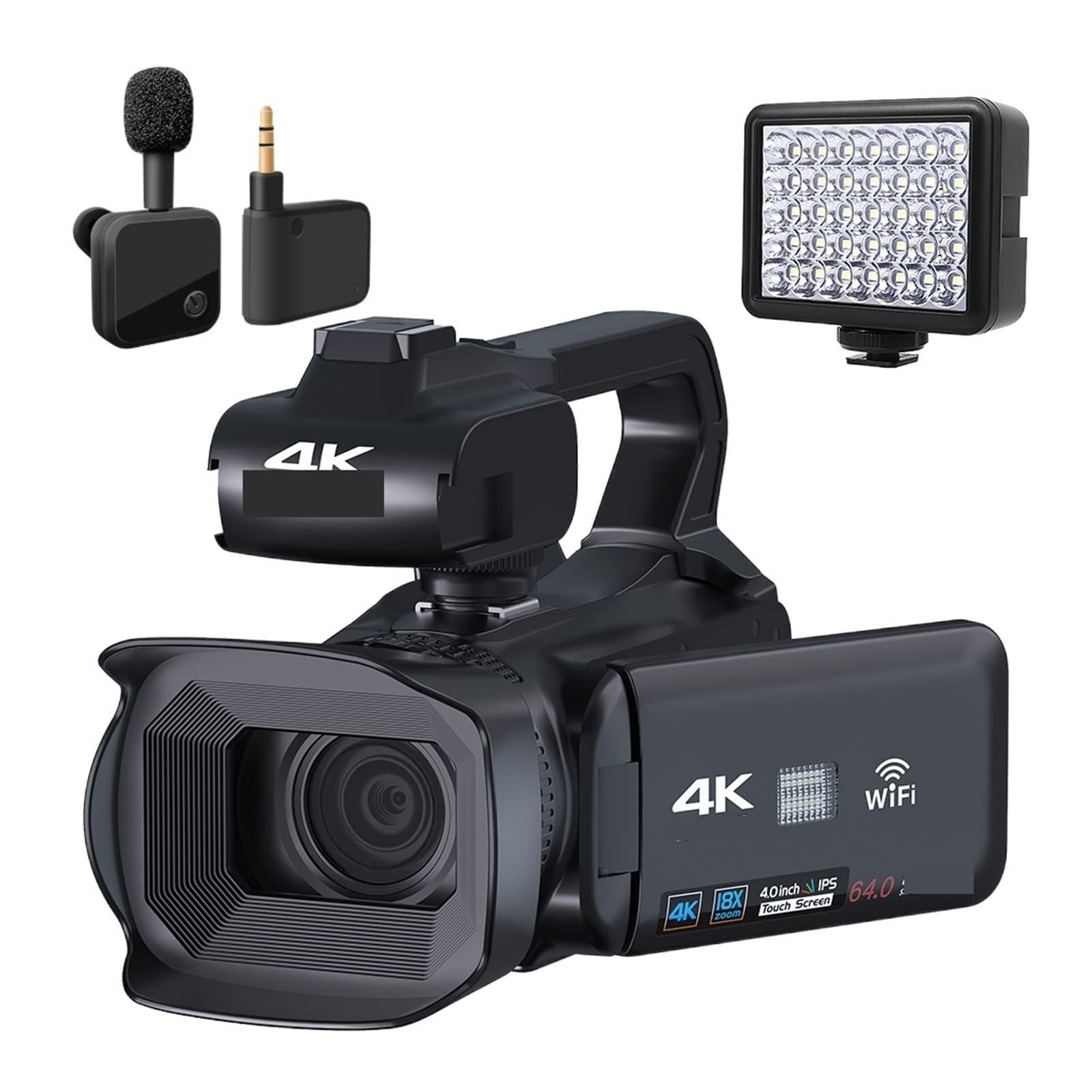 BODORME 4K Professional Video Camera with Rotating Touch Screen, 64MP Digital Camera for Photography & Live Streaming, Vlog Recorder with Built-in MIC & Light (Includes 128GB SD Card) - Perfect for YouTube, TikTok, Travel Vlogging & Home Movies