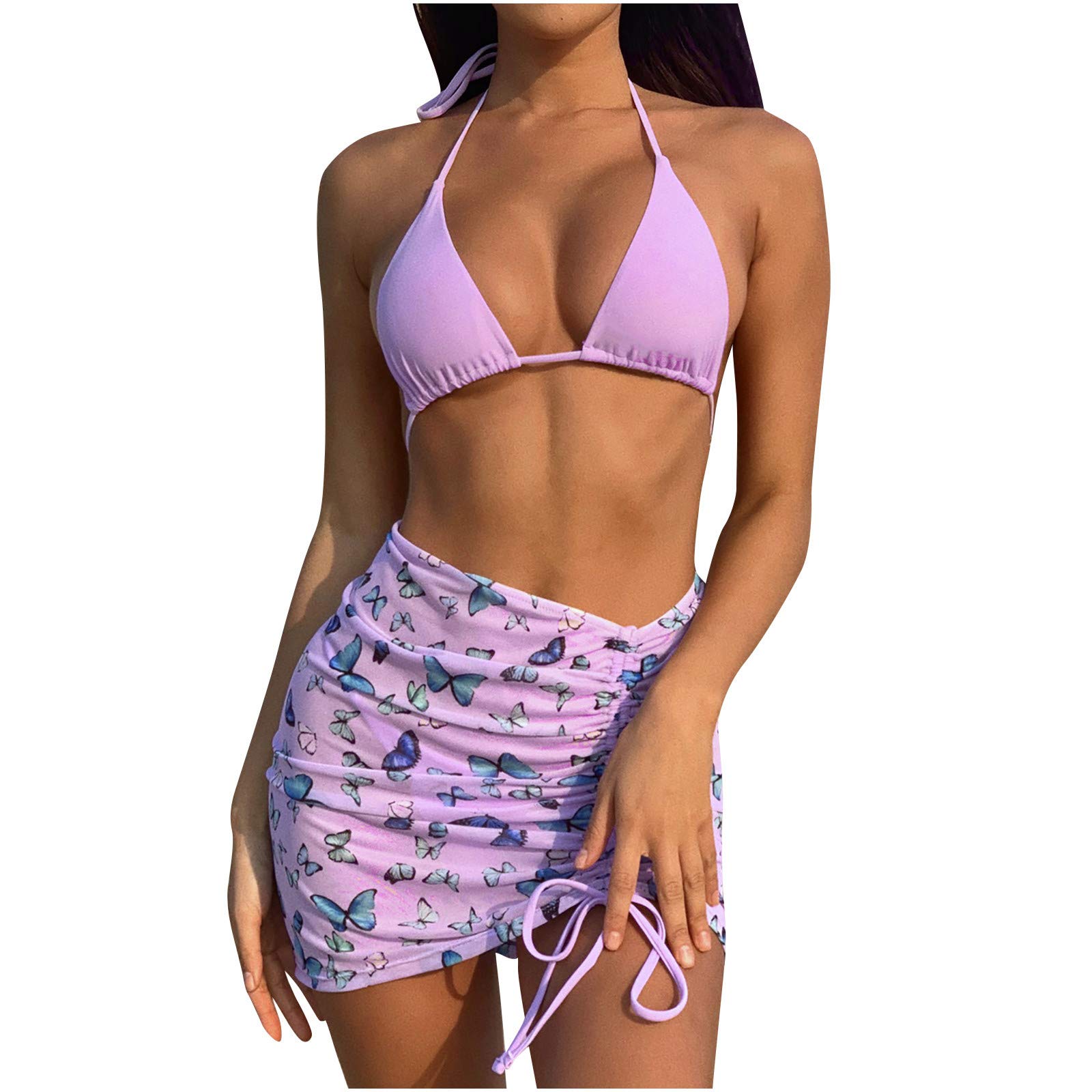 Sexy Women's Swimsuit Set - Halter Bandage Beachwear with Printing Design, Tankini & Split Swimwear for Pool, Beach Vacation and Summer Water Activities