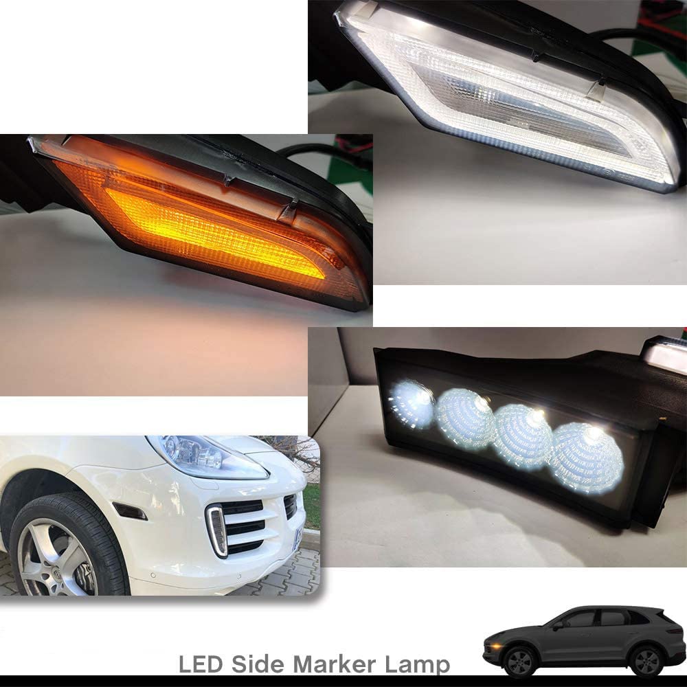2006-2010 Porsche Cayenne 967 LED Side Marker Lights - Xenon White DRL & Amber Turn Signals with Black Smoked Lens - Direct Replacement for OEM Sidemarker - Perfect for Night Driving & Custom Car Styling