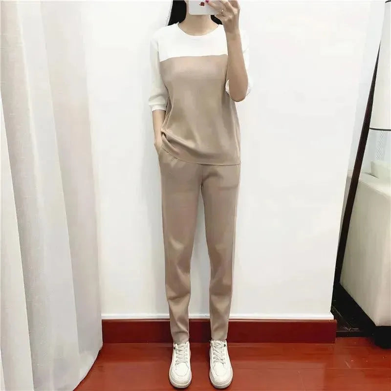 Stylish Colorblock Knit Women's 3-Piece Set - Cozy Sweater, Pants & Scarf Combo for Fall & Winter Outfits