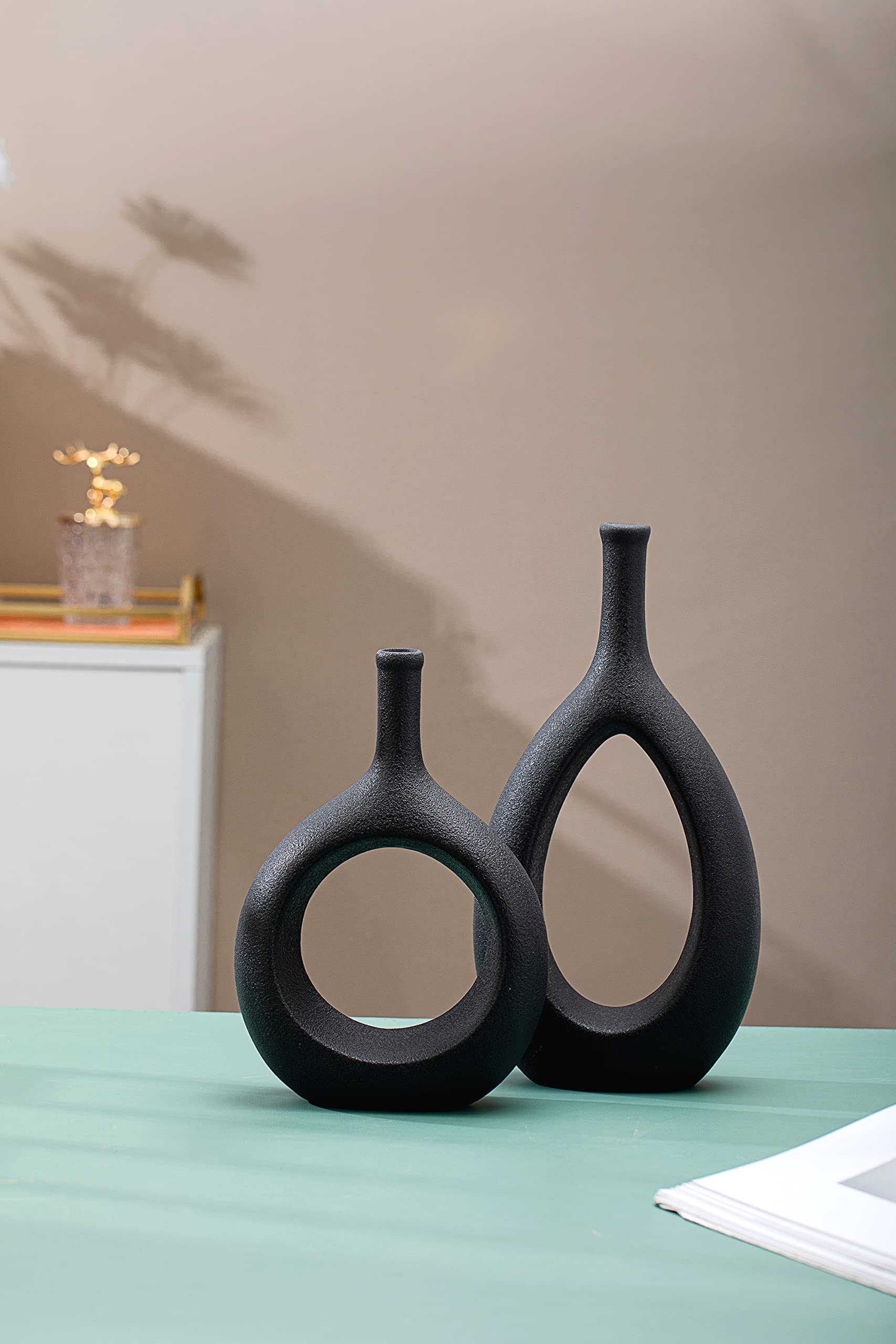 Modern Black Vases for Home Decor - Elegant Table Centerpieces for Dining & Living Room | Perfect for Wedding, Party & Interior Design Décor