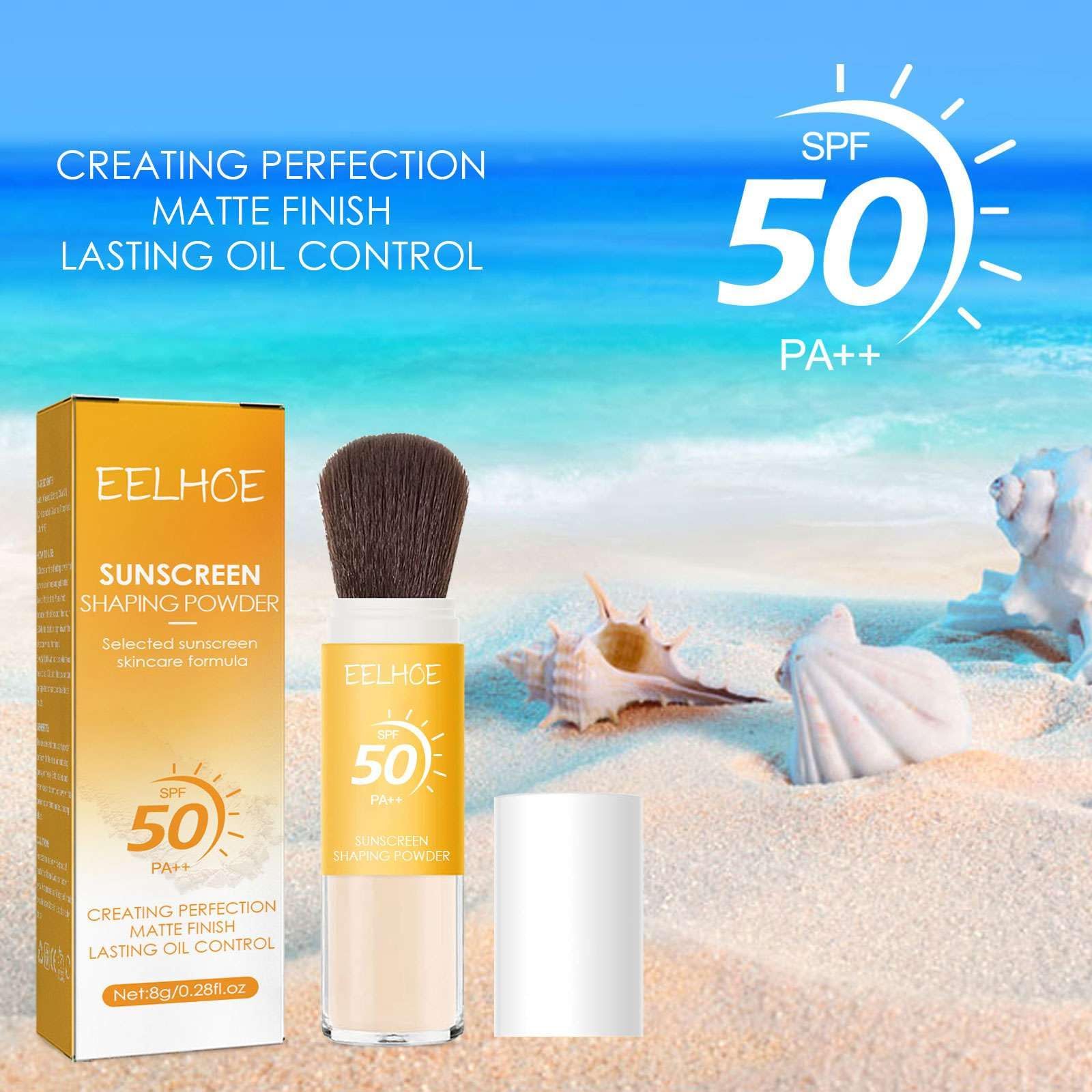 SPF 50 PA+++ Mineral Sunscreen Powder - 2 Pack Oil Control Matte Finish, Long-Lasting Lightweight Breathable Sun Protection with Brush | Perfect for Outdoor Activities, Beach & Daily Makeup Setting