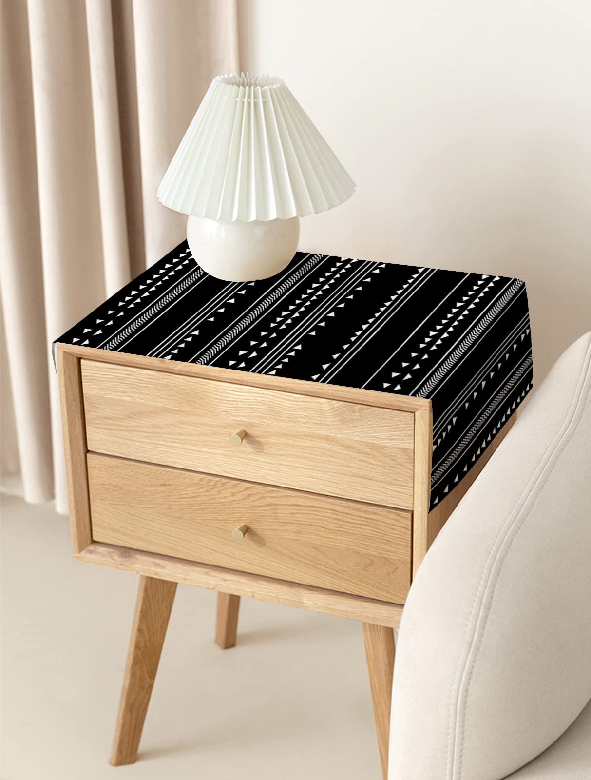 36 Inch Small Table Runner - Boho Black & White Geometric Stripes Dresser Scarf for Coffee Tables, Kitchen, Parties & Dinner Table Decorations | Perfect for Home, Wedding & Holiday Decor